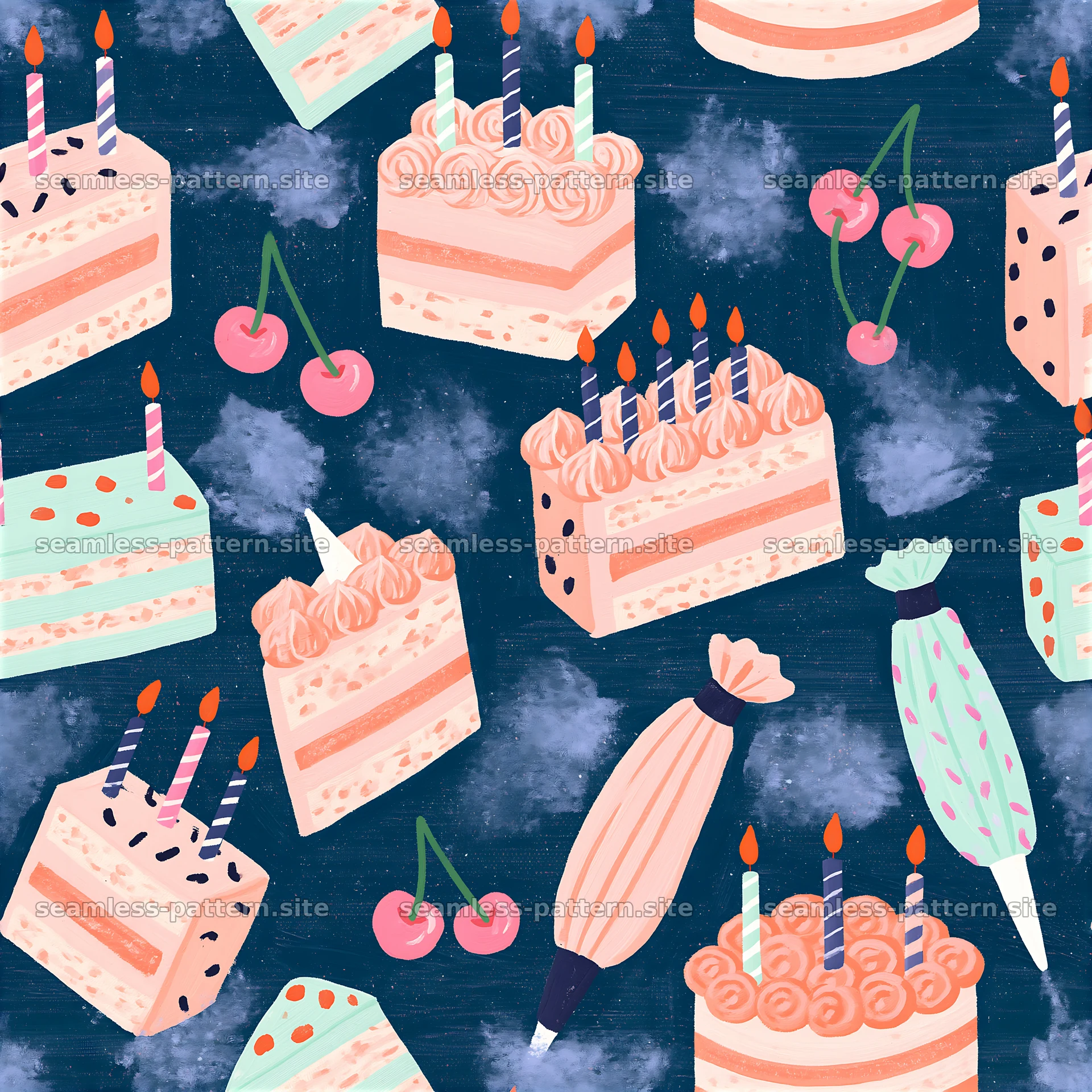 Birthday Cake and Baking Tools Seamless Pattern — seamless tileable pattern at 8192x8192