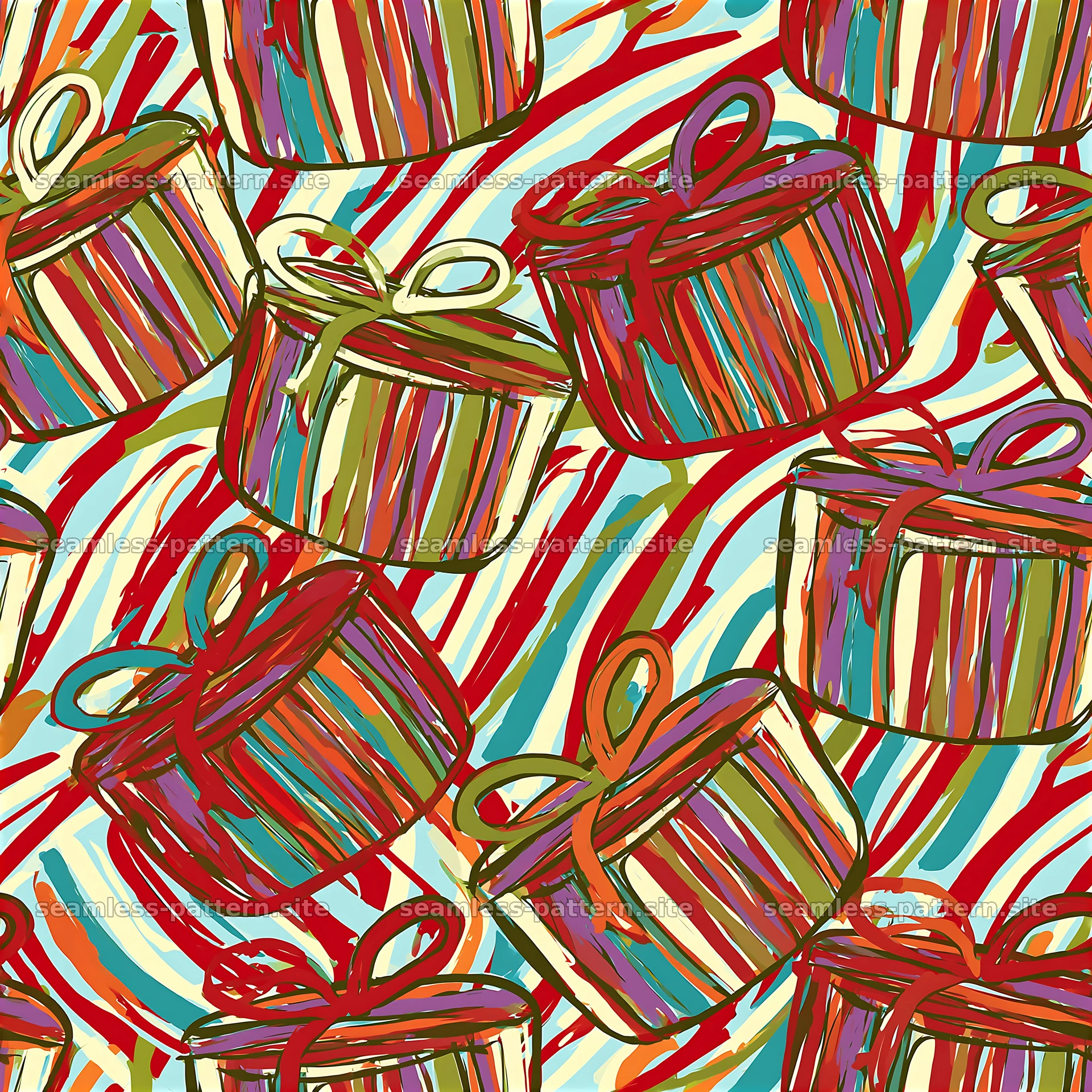 Colorful gift boxes on a vibrant background seamless pattern — seamless tileable pattern at 8192x8192