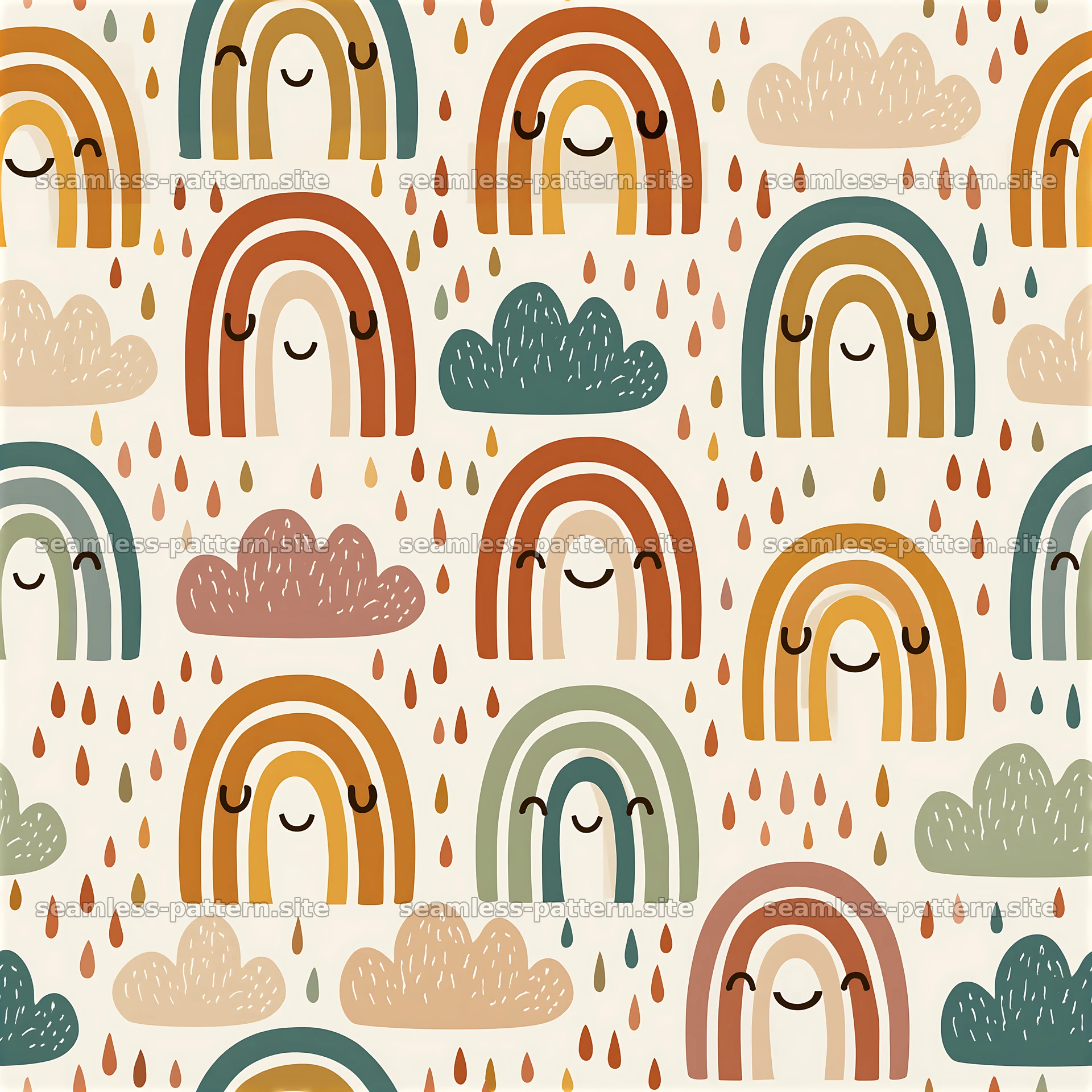 Playful rainbows and clouds in a cheerful layout — seamless tileable pattern at 8192x8192