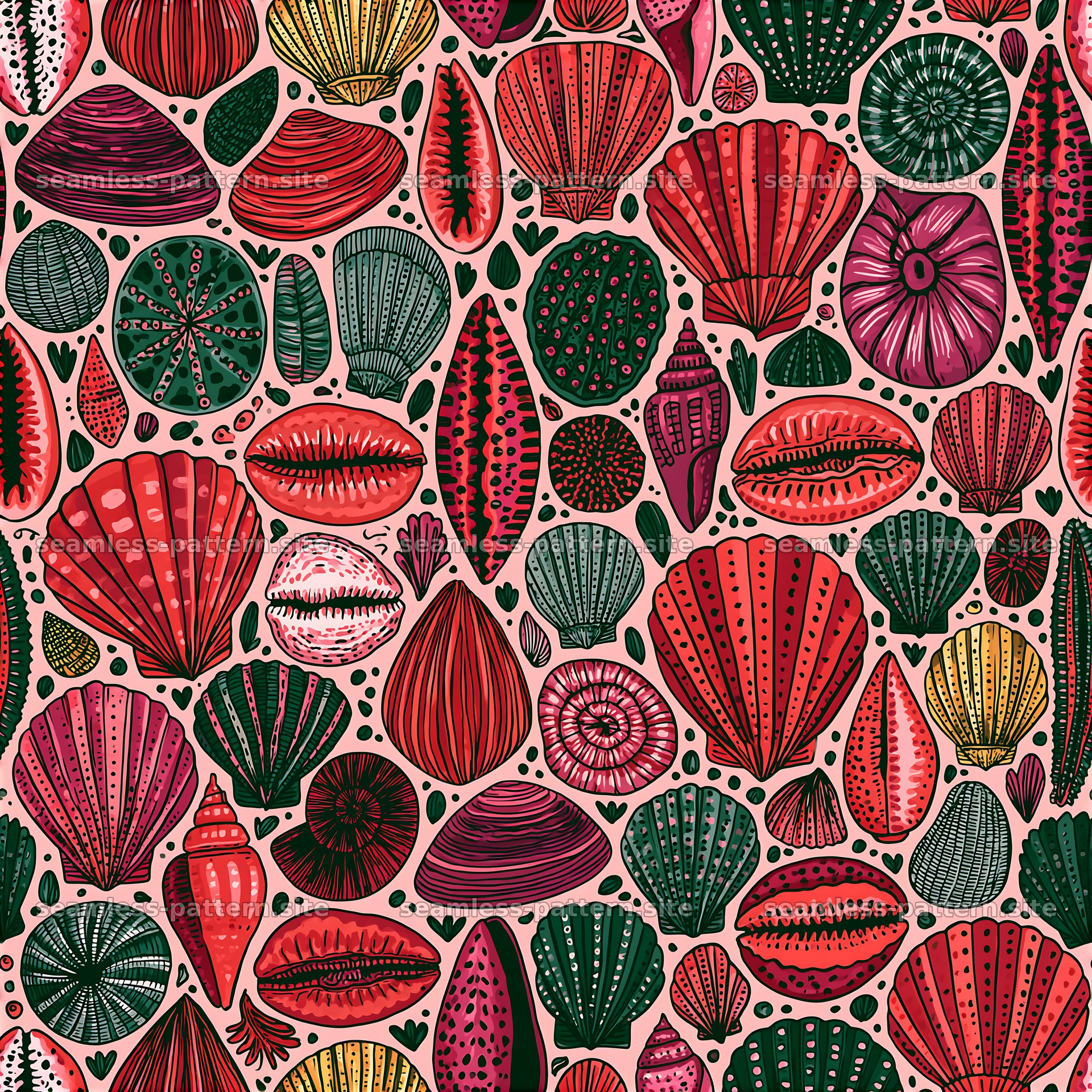 Colorful Seashells Seamless Pattern — seamless tileable pattern at 8192x8192