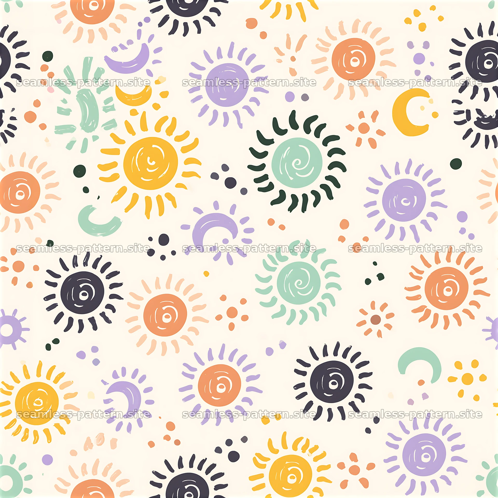 Funky sun motif tileable pattern for vibrant surface design — seamless tileable pattern at 8192x8192