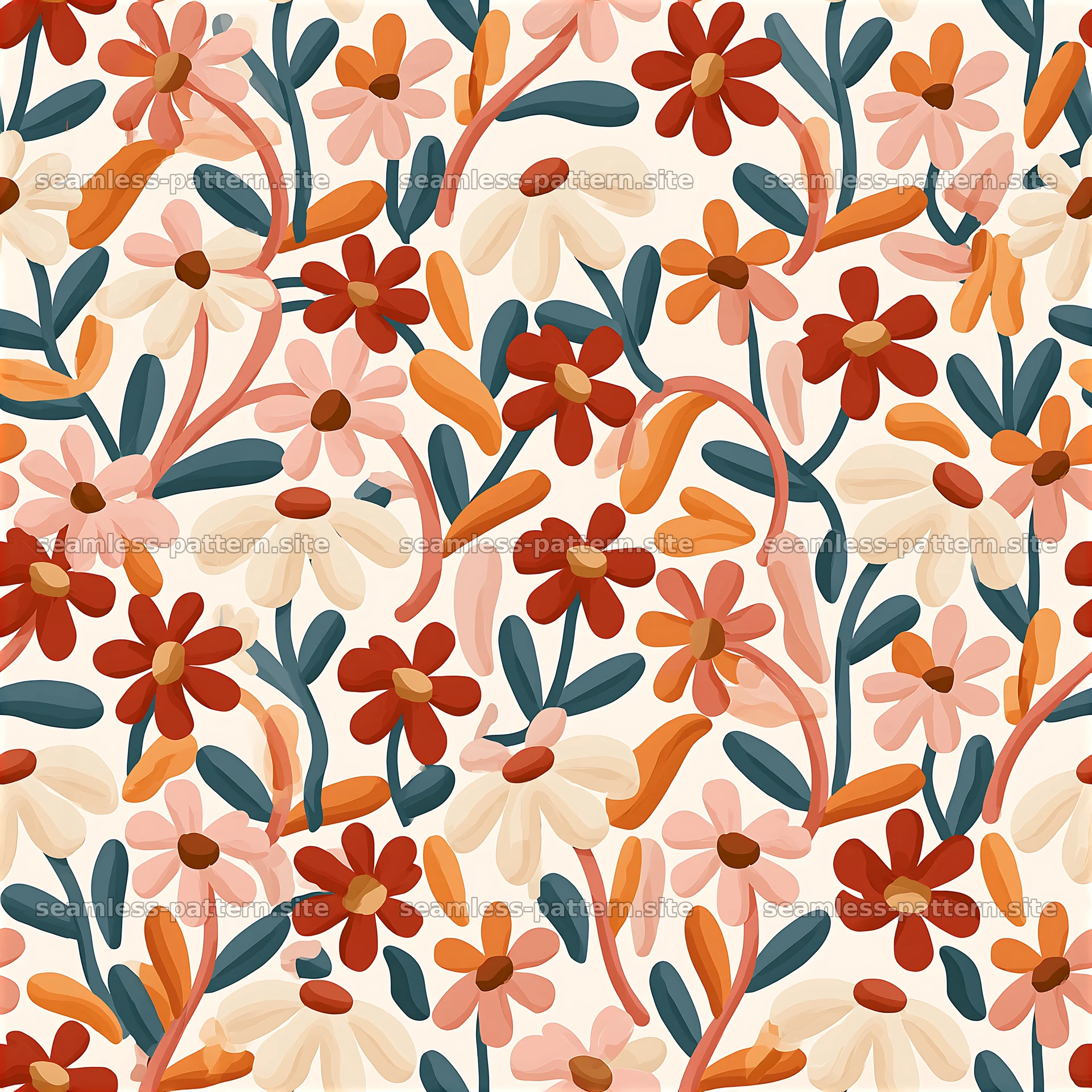 Floral seamless pattern with warm colors and organic shapes — seamless tileable pattern at 8192x8192