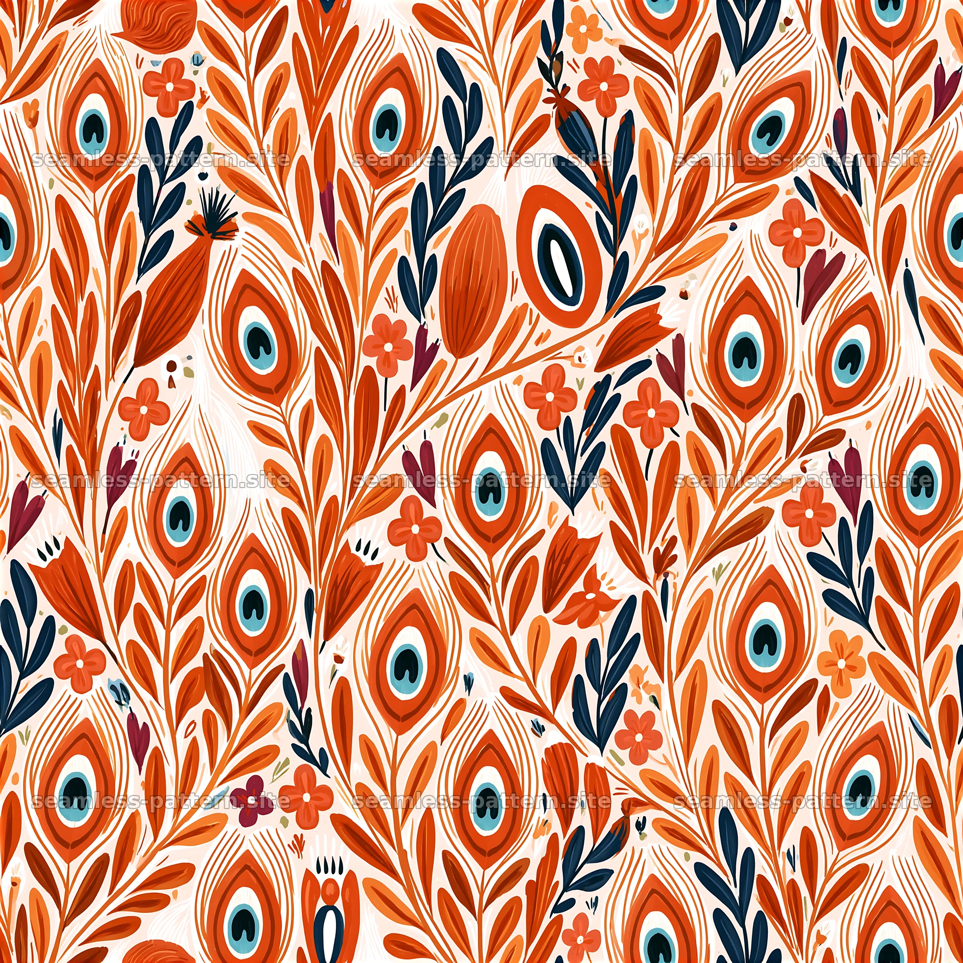 Vibrant floral and peacock feather seamless pattern for various uses — seamless tileable pattern at 8192x8192