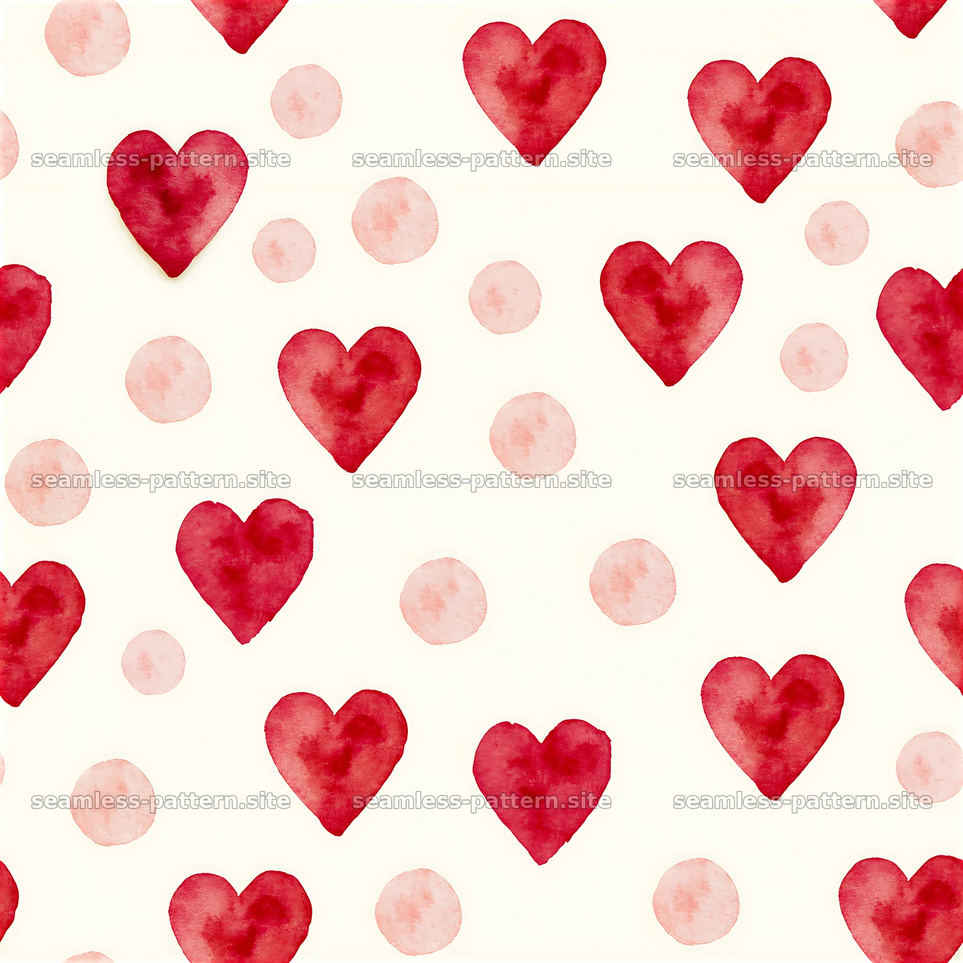 Watercolor Hearts and Polka Dot Seamless Pattern — seamless tileable pattern at 8192x8192