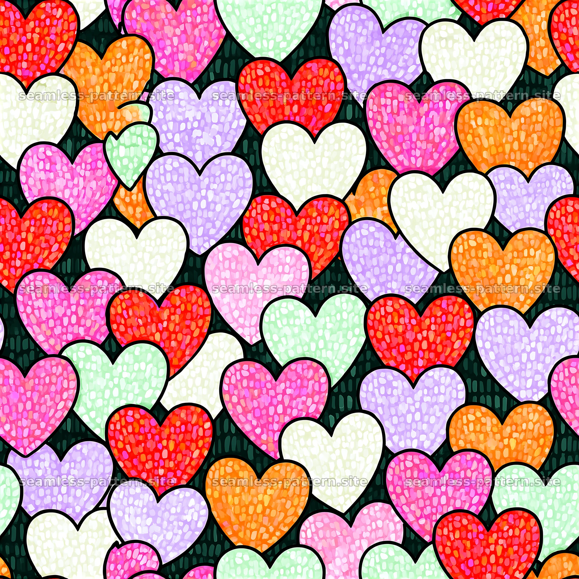 Colorful Textured Hearts Seamless Pattern — seamless tileable pattern at 8192x8192