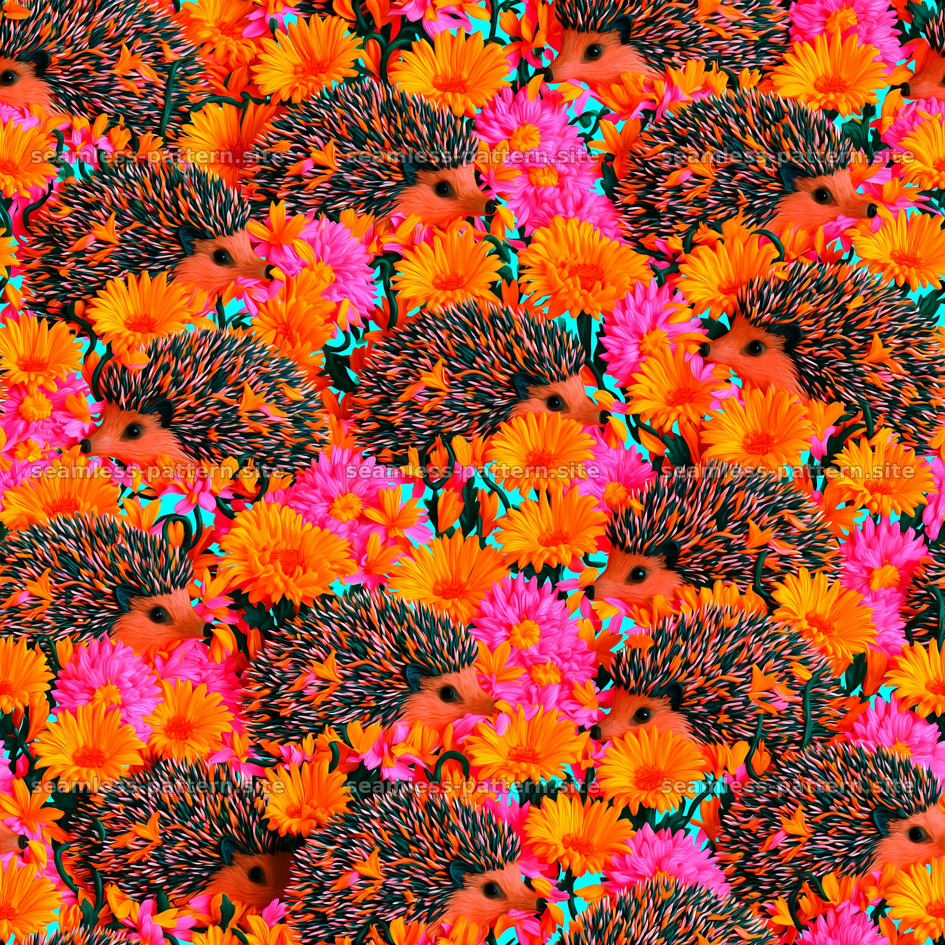 Cute hedgehog and flower seamless pattern — seamless tileable pattern at 8192x8192