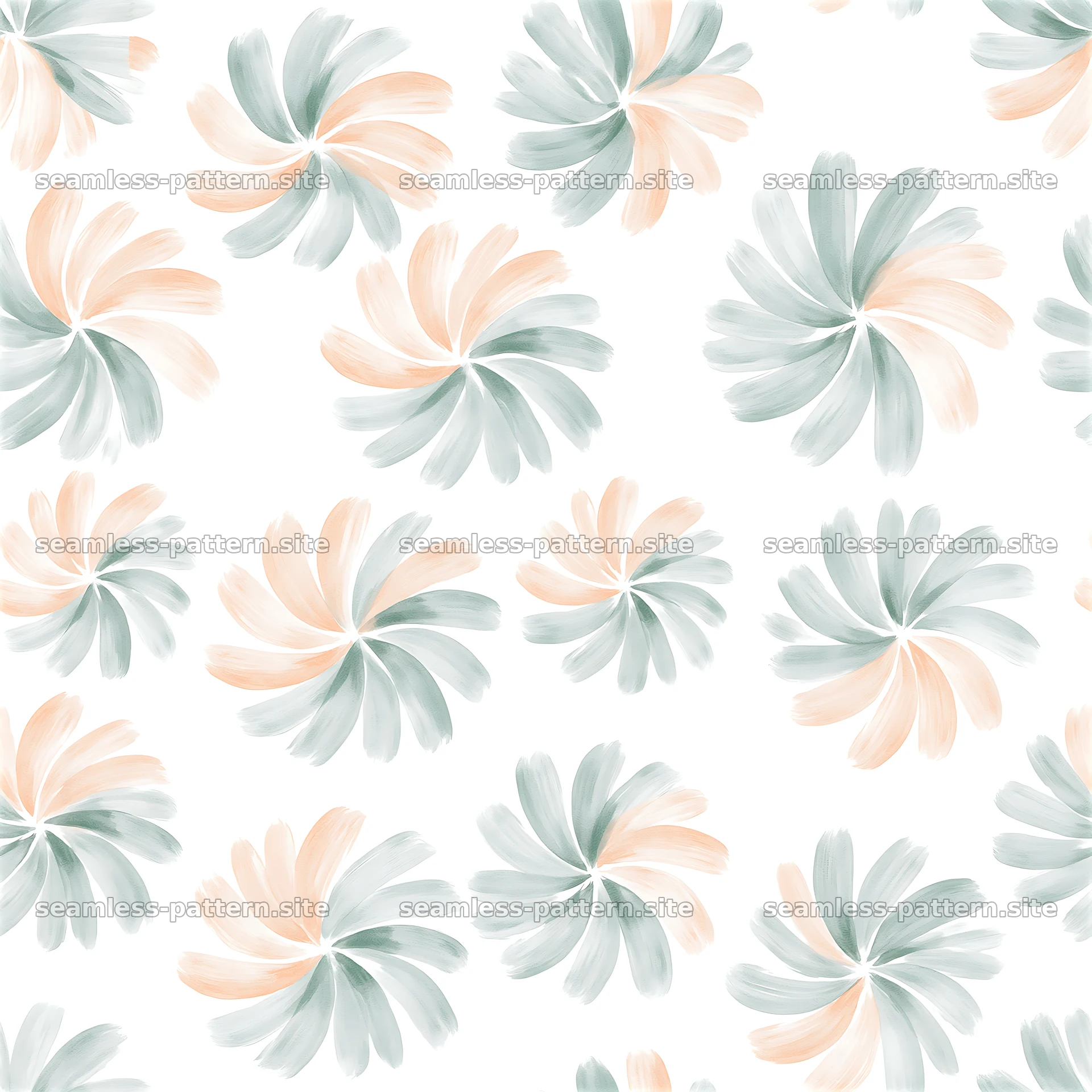Seamless watercolor brushstroke pattern with circular floral shapes — seamless tileable pattern at 8192x8192