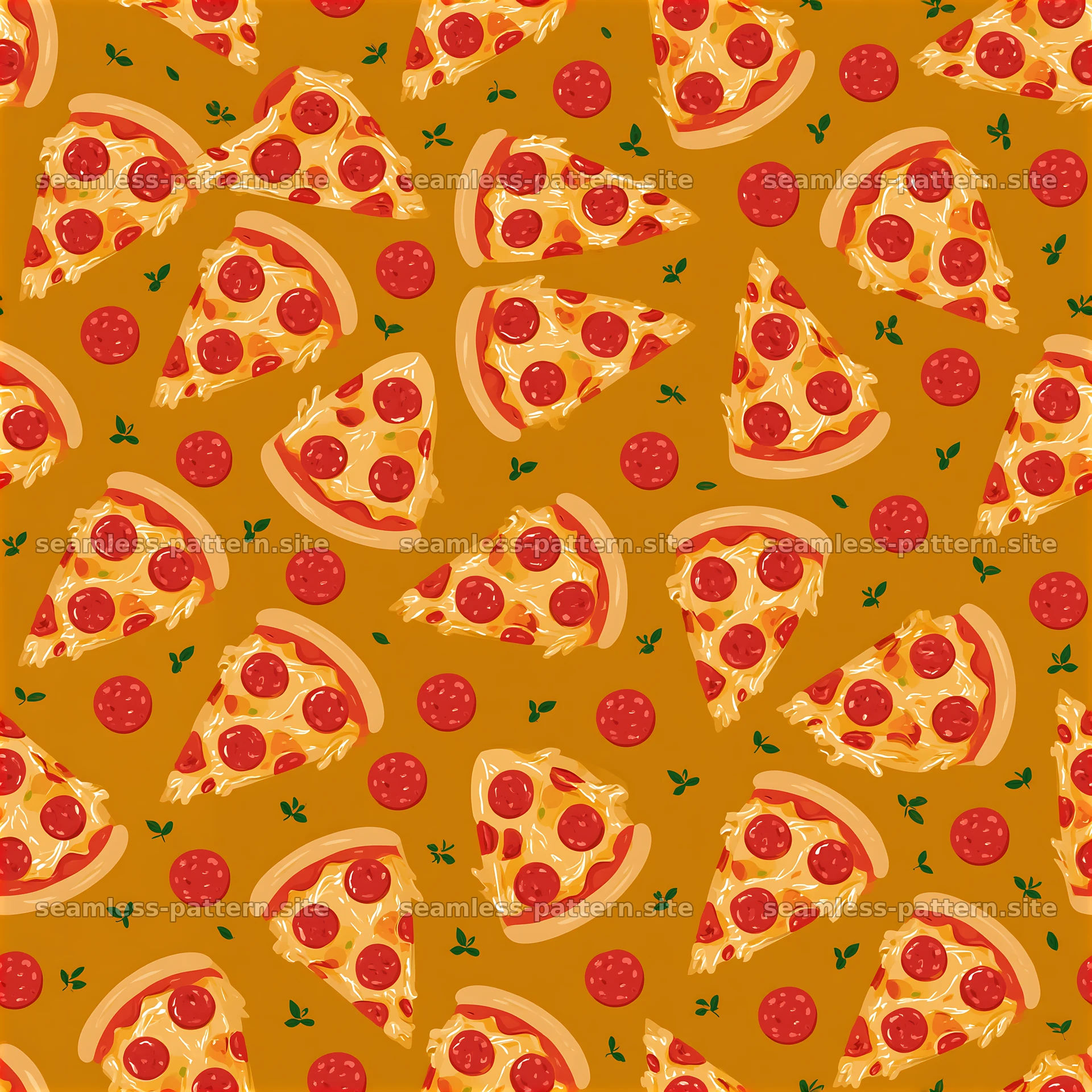 Seamless red and yellow pizza pattern for fun design projects — seamless tileable pattern at 8192x8192