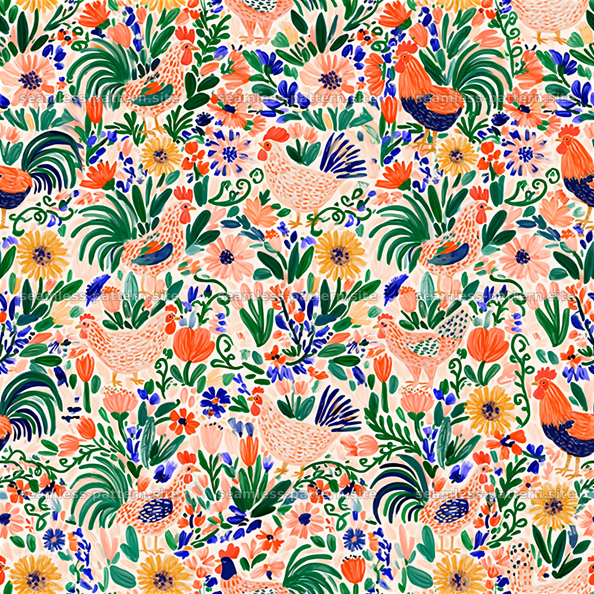 Colorful floral and bird design seamless pattern for various uses — seamless tileable pattern at 8192x8192