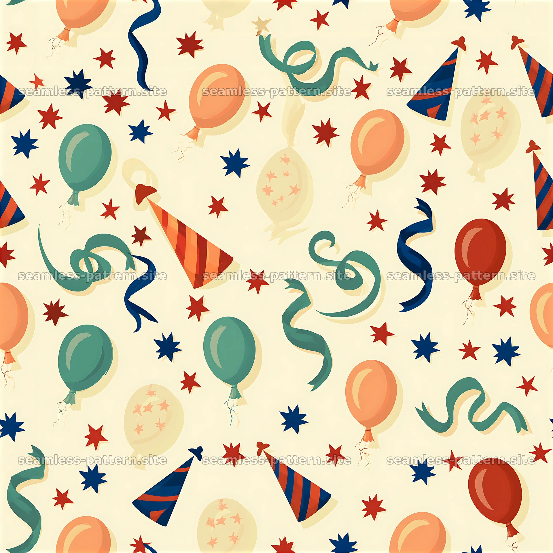birthday festive tileable texture with balloons and party hats — seamless tileable pattern at 8192x8192