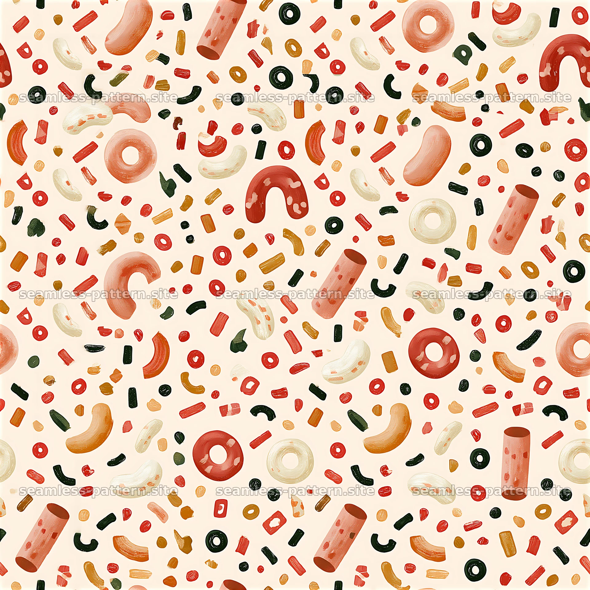 Colorful confetti food shapes seamless pattern — seamless tileable pattern at 8192x8192