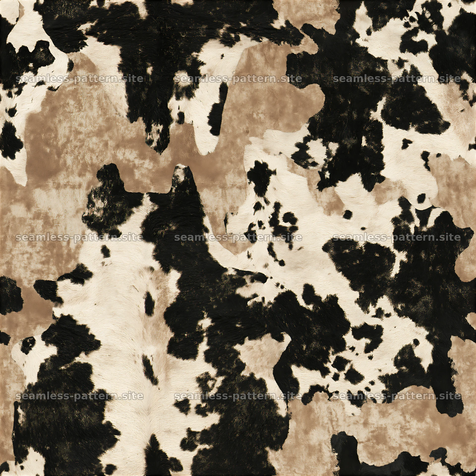 Seamless abstract cowhide texture with brown and black patterns — seamless tileable pattern at 8192x8192