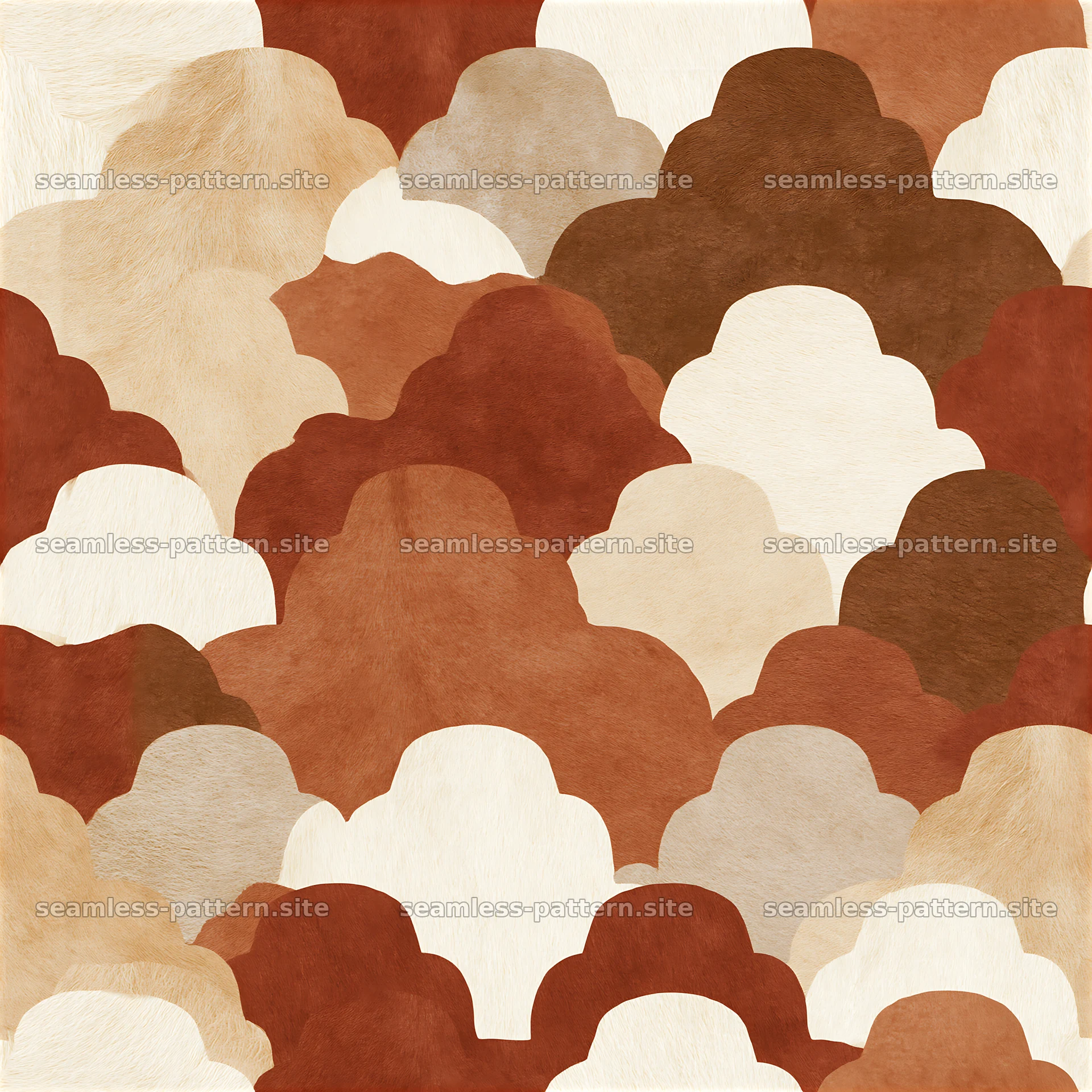 Seamless minimal cowhide pattern with abstract shapes in warm colors — seamless tileable pattern at 8192x8192