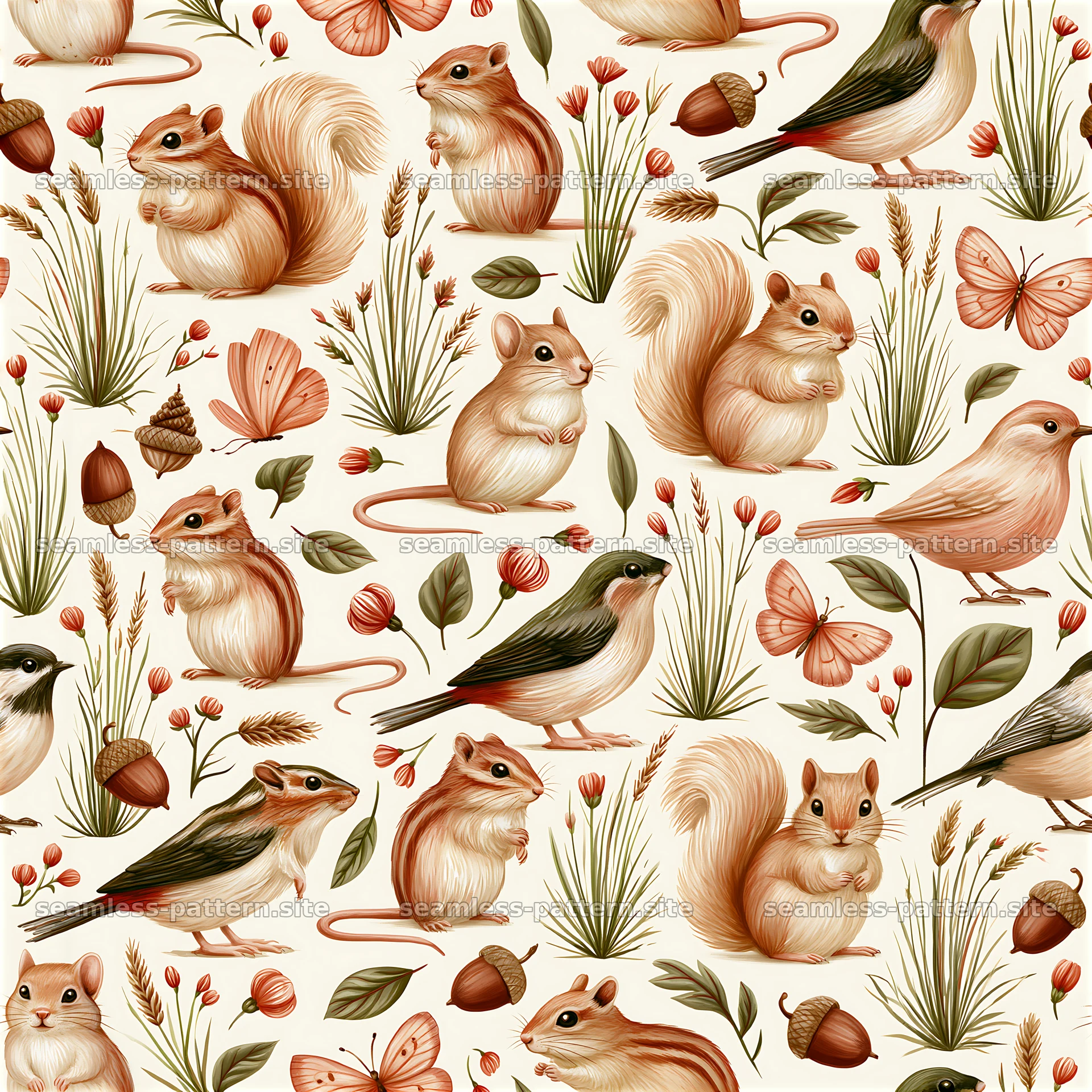 Cute Watercolor Woodland Animals Seamless Pattern — seamless tileable pattern at 8192x8192