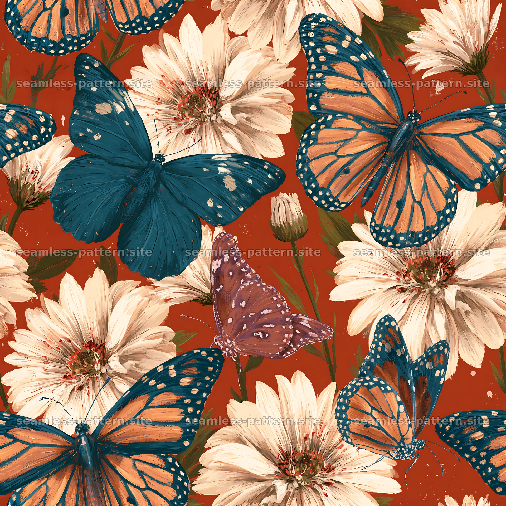 Butterfly and daisy seamless pattern for textiles and wallpaper — seamless tileable pattern
