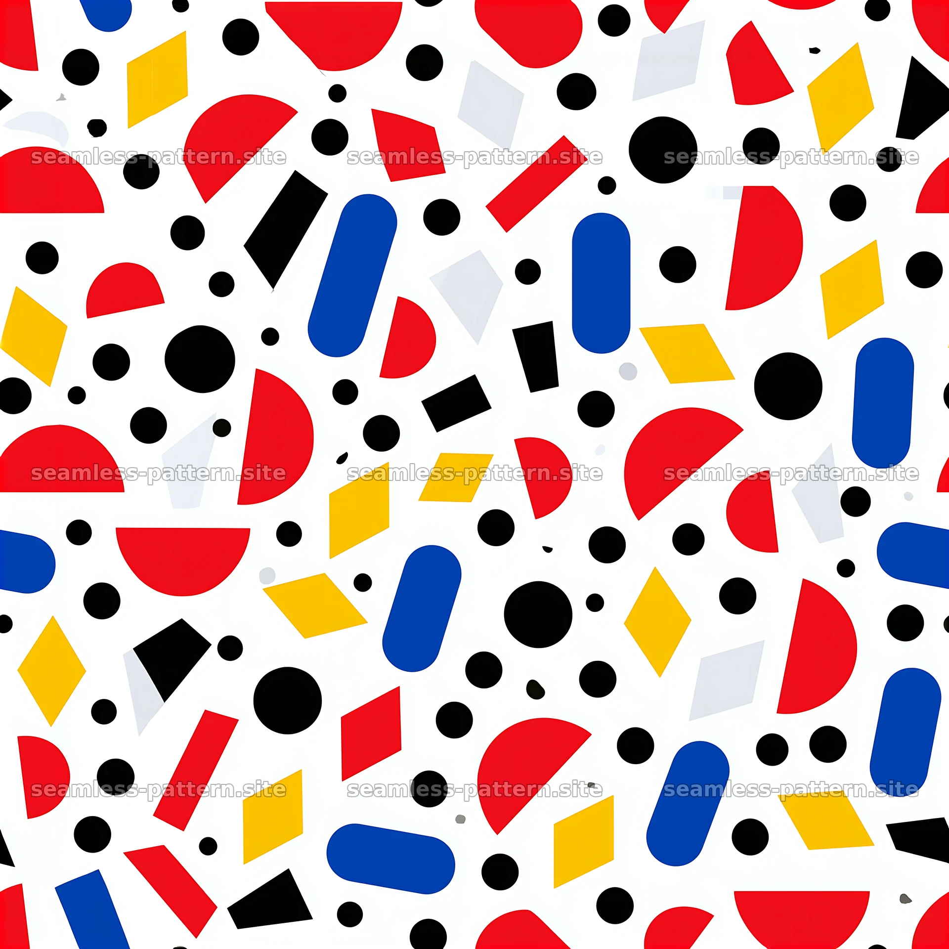Funky confetti seamless pattern with colorful shapes and dots — seamless tileable pattern at 8192x8192