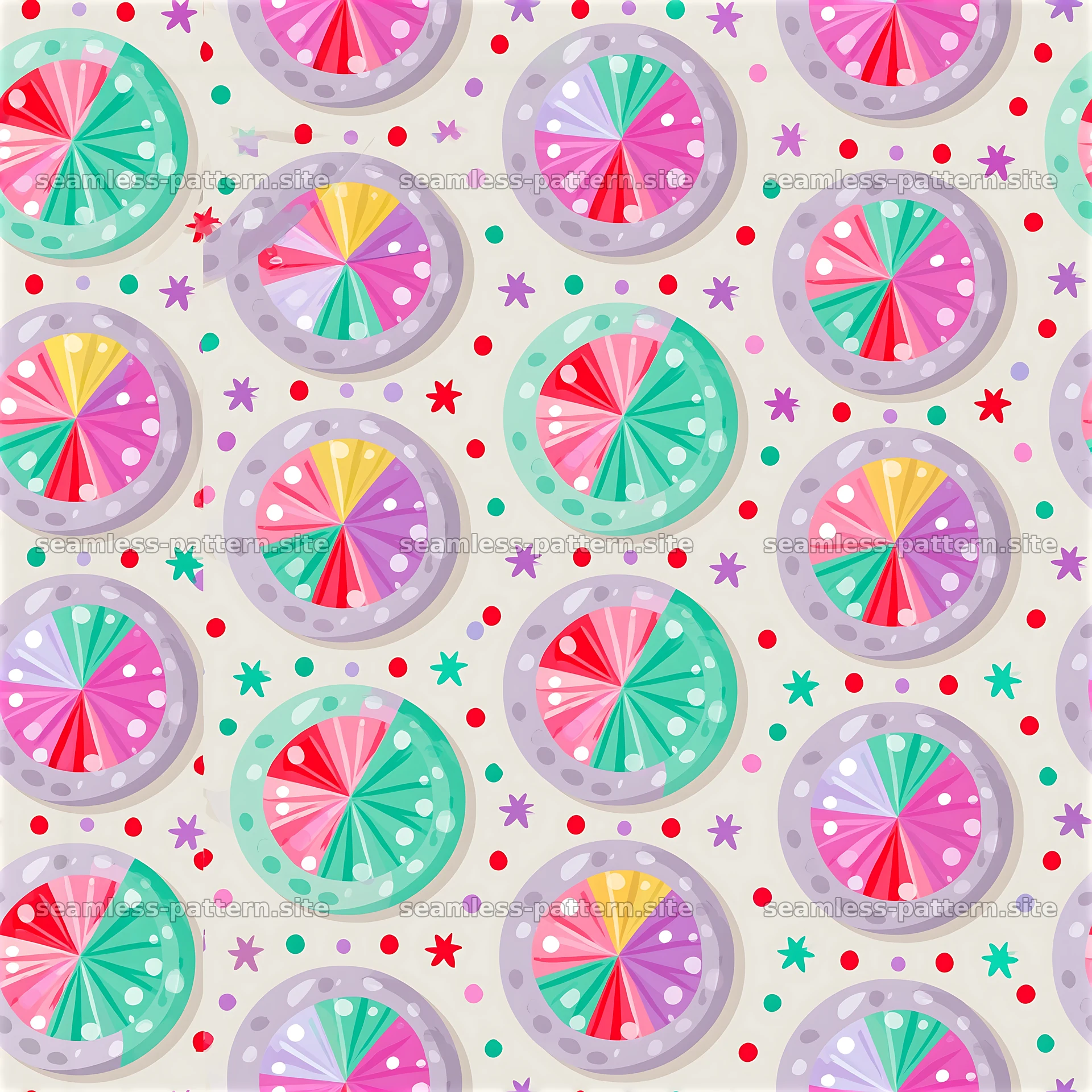 Colorful circular design with star motifs in a seamless pattern — seamless tileable pattern at 8192x8192