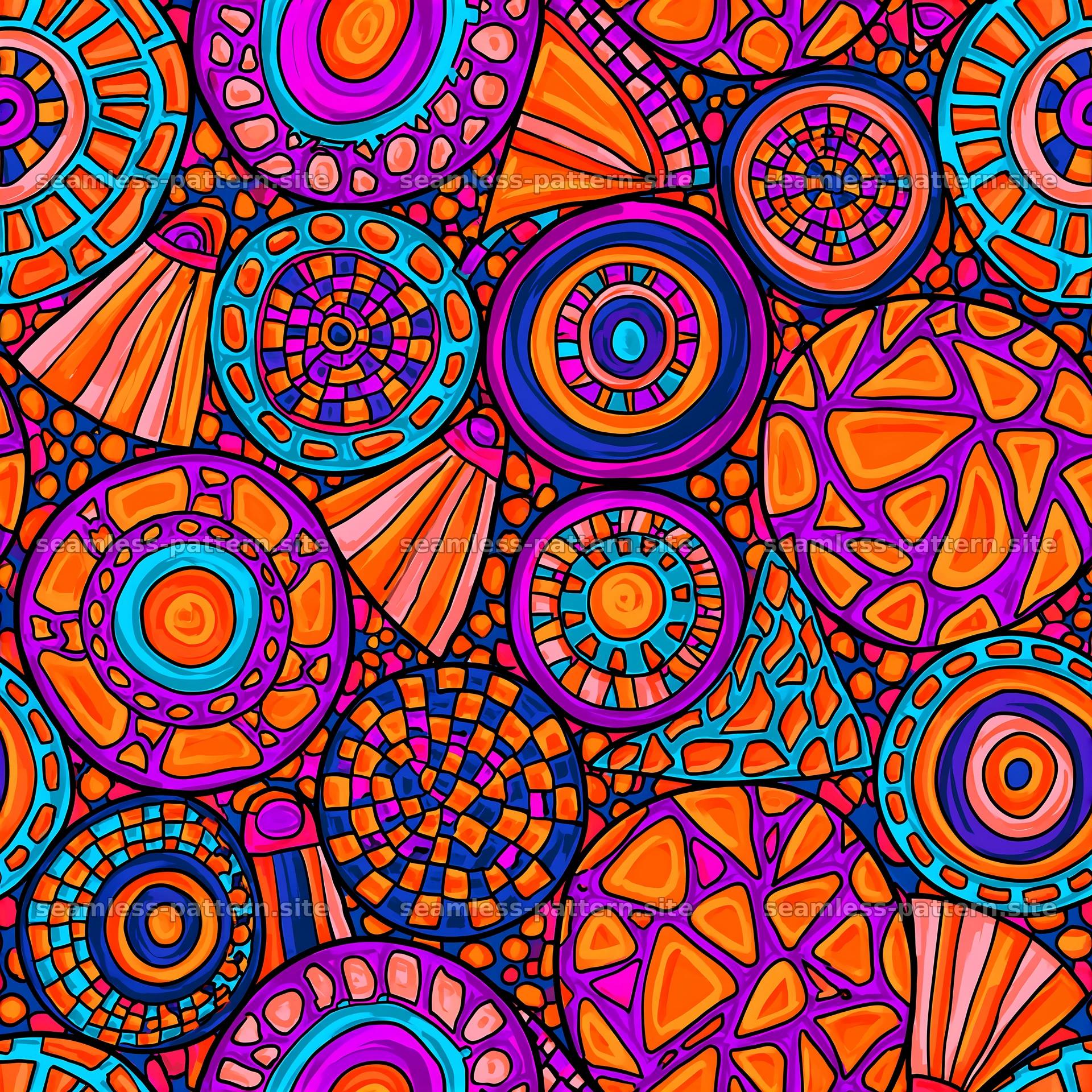Funky Geometric Tileable Pattern with Colorful Circular Motifs — seamless tileable pattern at 8192x8192
