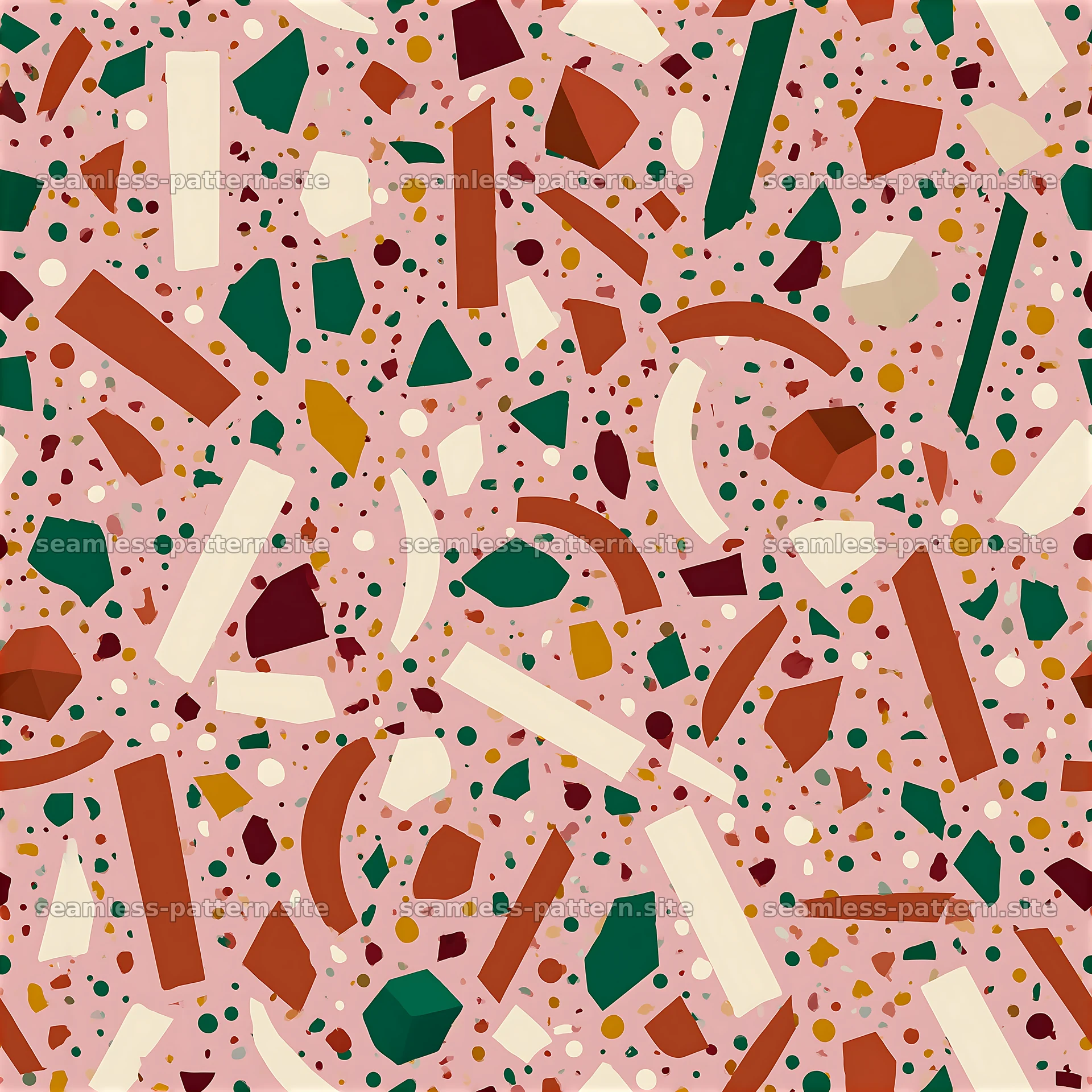 Funky terrazzo seamless texture in pink, green, and brown colors — seamless tileable pattern at 8192x8192