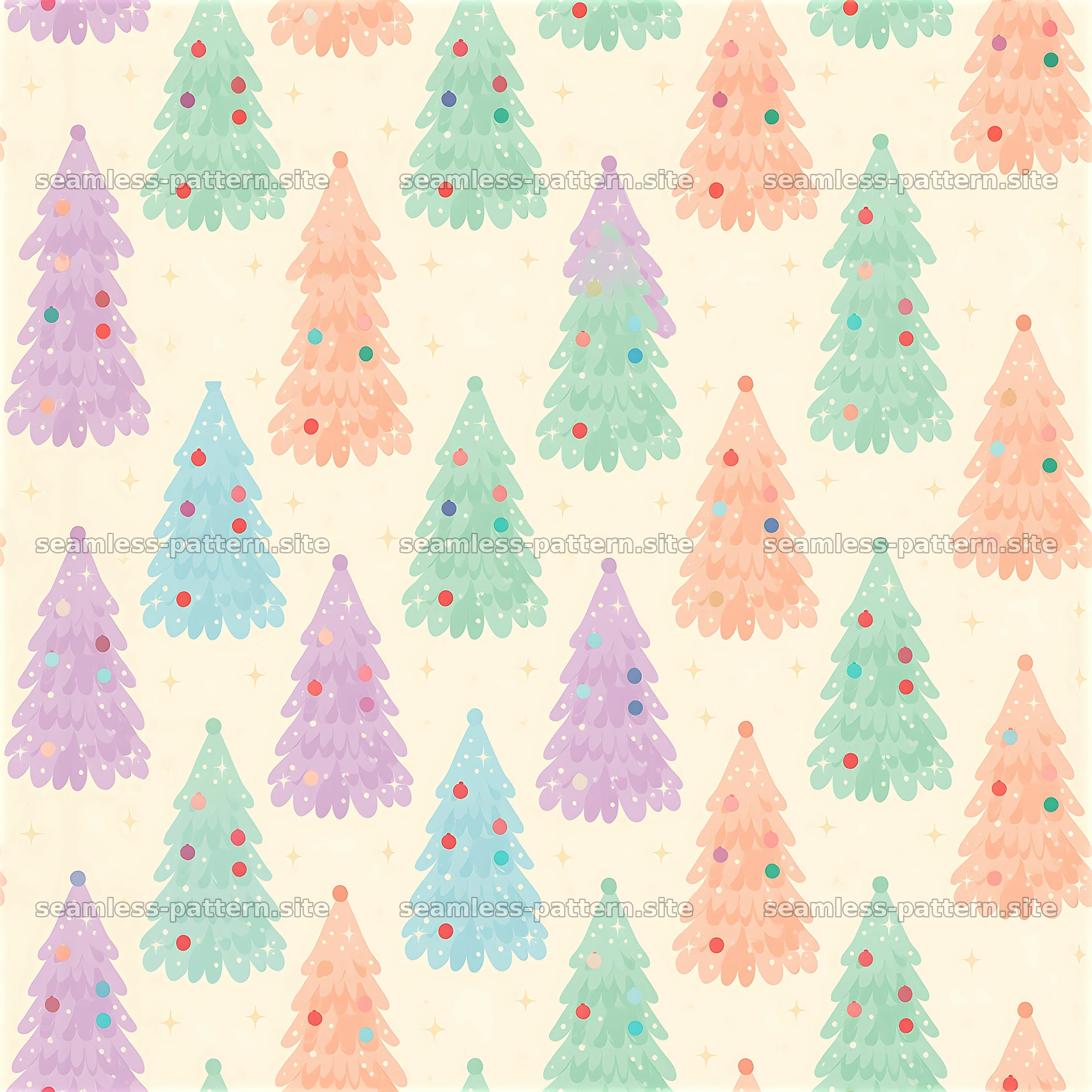 Colorful seamless pattern of Christmas trees on a light background — seamless tileable pattern at 8192x8192