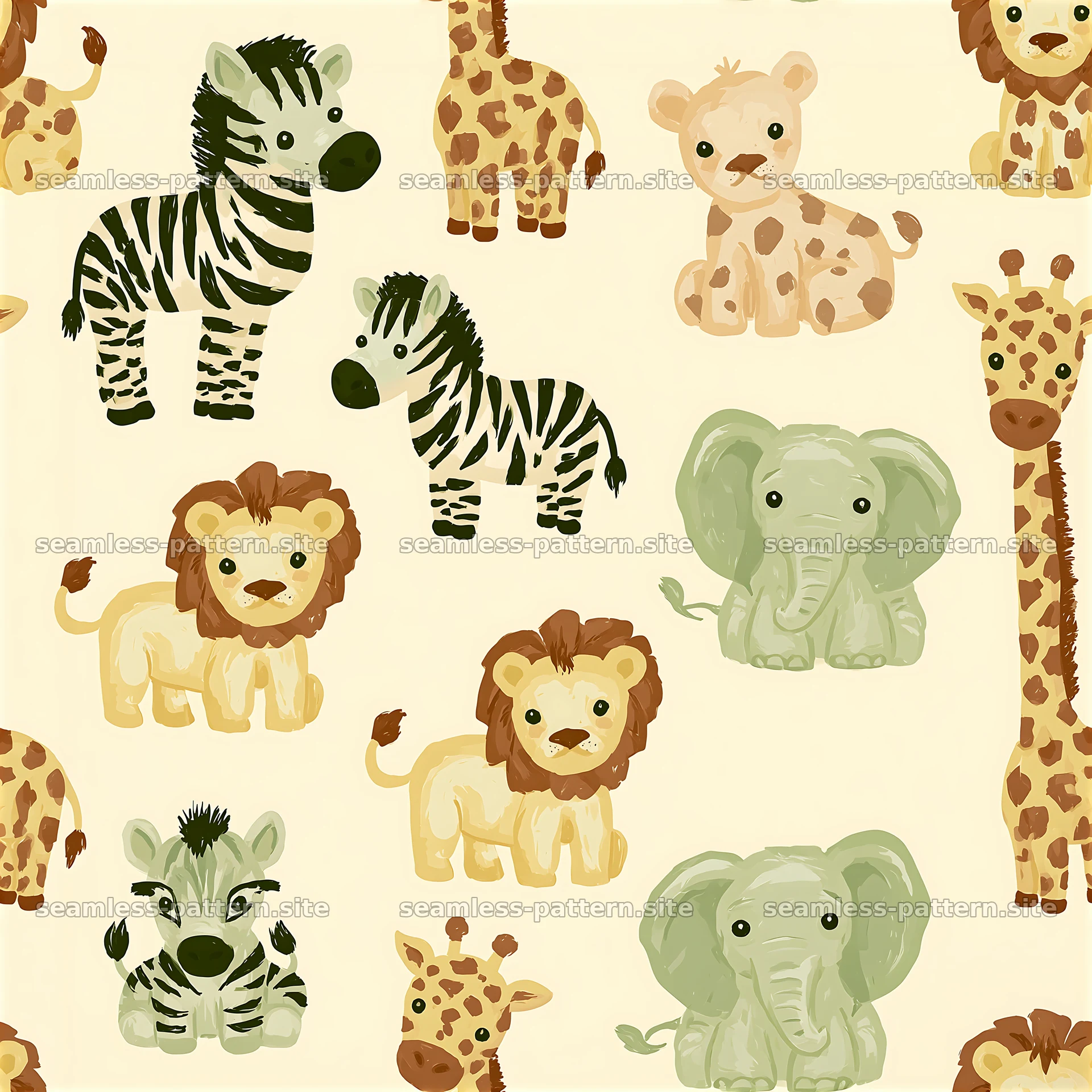 Cute safari animals seamless pattern features playful wildlife — seamless tileable pattern at 8192x8192