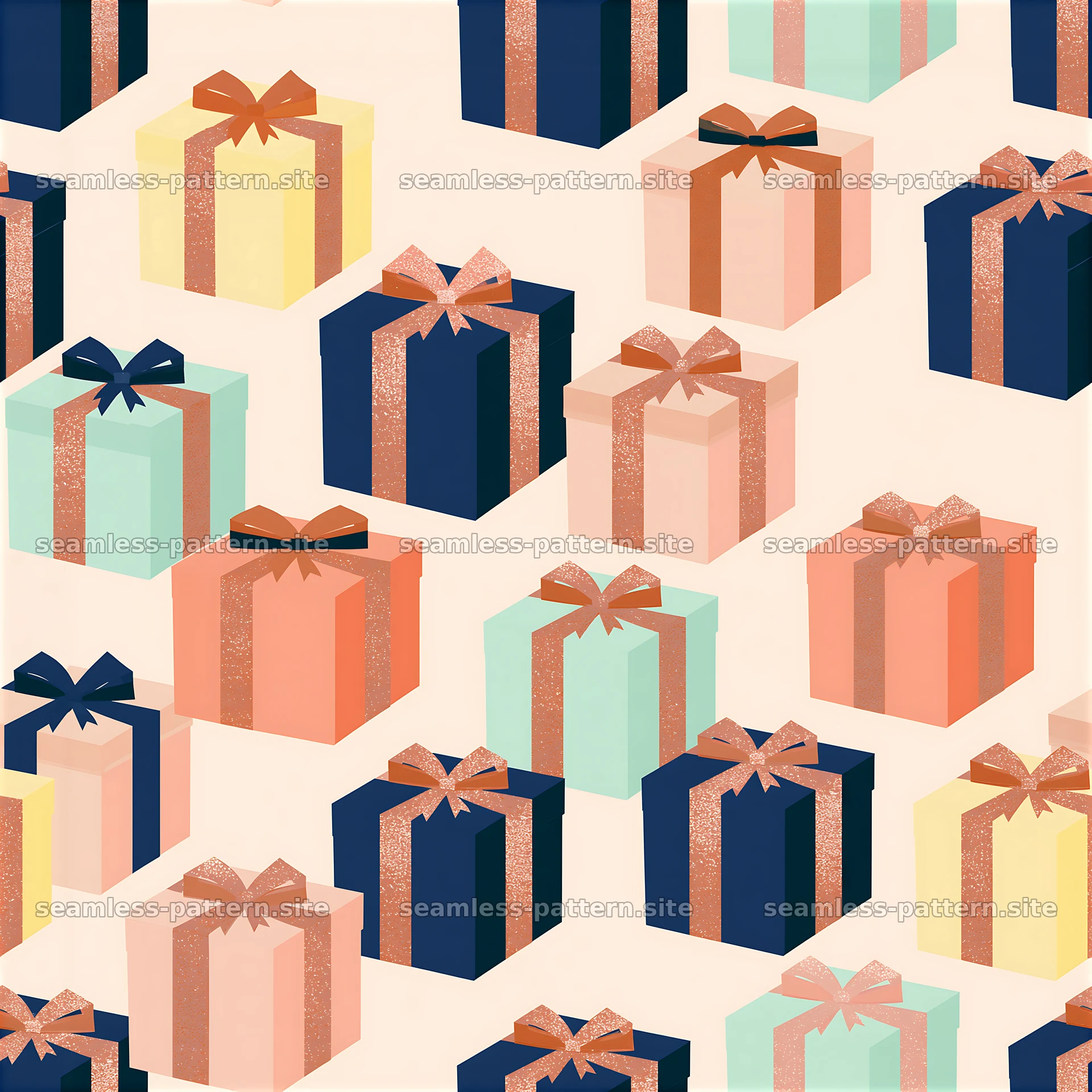 Festive Gift Boxes with Metallic Ribbons Seamless Pattern — seamless tileable pattern at 8192x8192