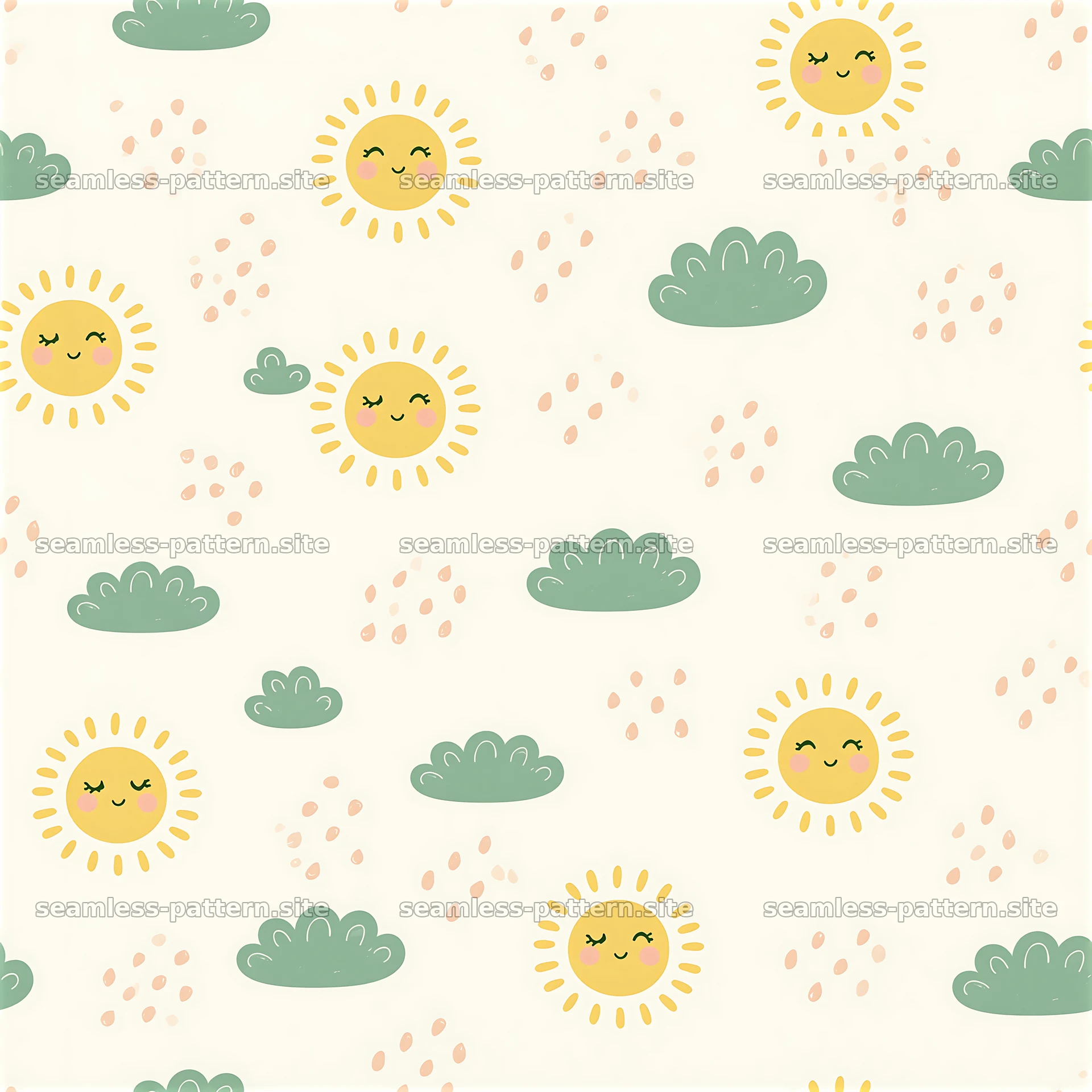 Cute sun and cloud seamless pattern for charming textile design — seamless tileable pattern at 8192x8192