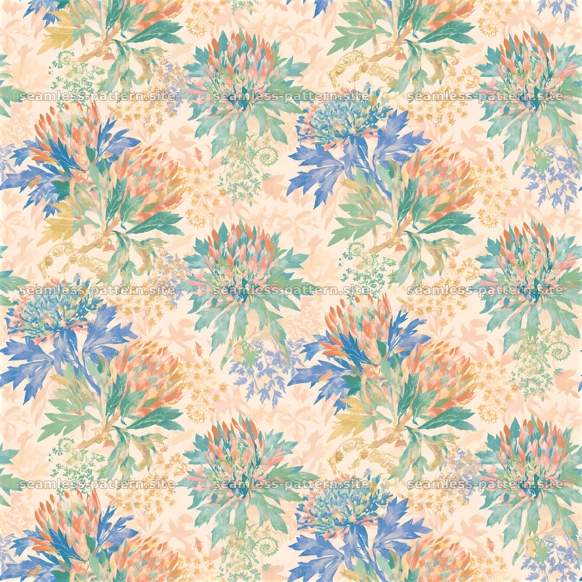 Funky botanical seamless pattern with vibrant floral motifs — seamless tileable pattern at 8192x8192