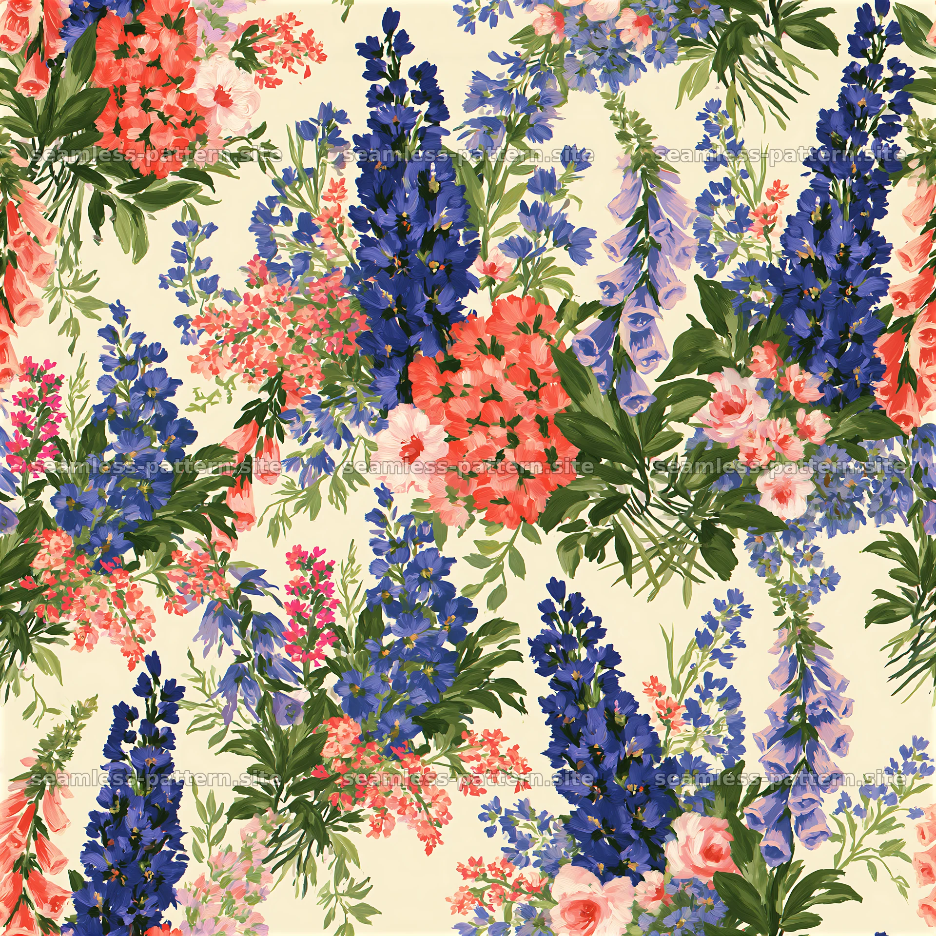 Flower bouquet seamless pattern with colorful blooms and greenery — seamless tileable pattern at 8192x8192
