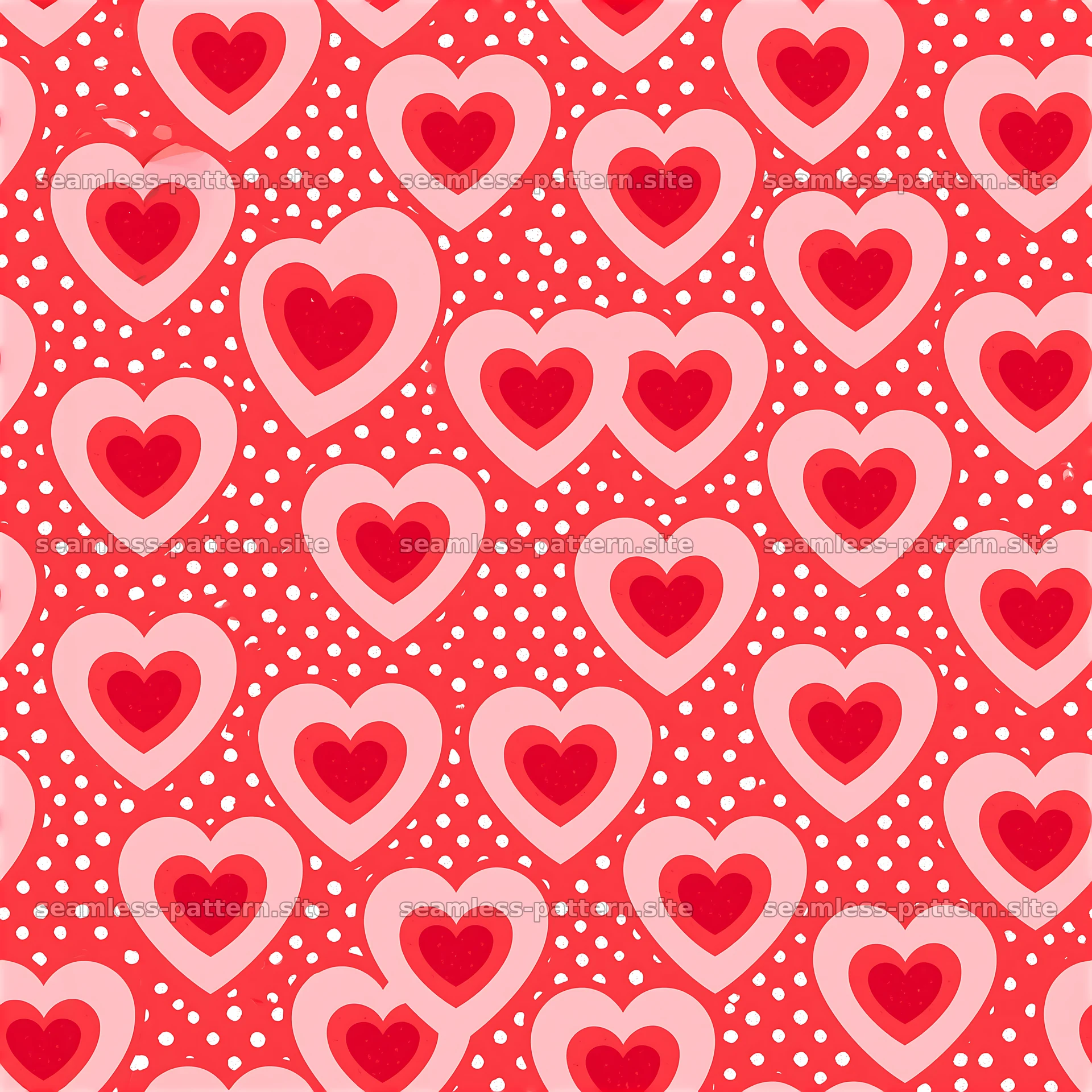 Red and Pink Hearts Seamless Pattern with White Dots — seamless tileable pattern at 8192x8192