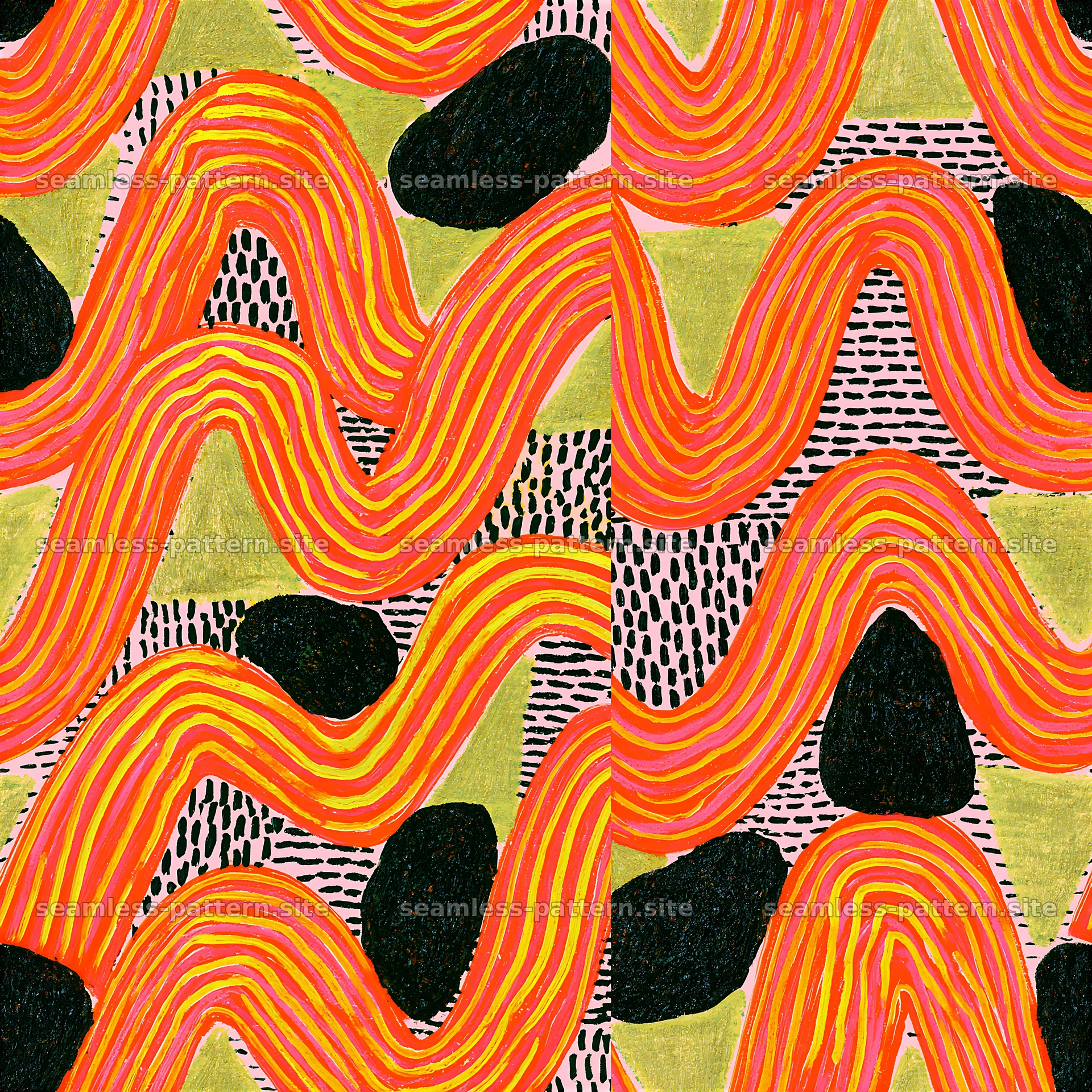 Bold Abstract Black Red Gold Seamless Pattern — seamless tileable pattern at 8192x8192