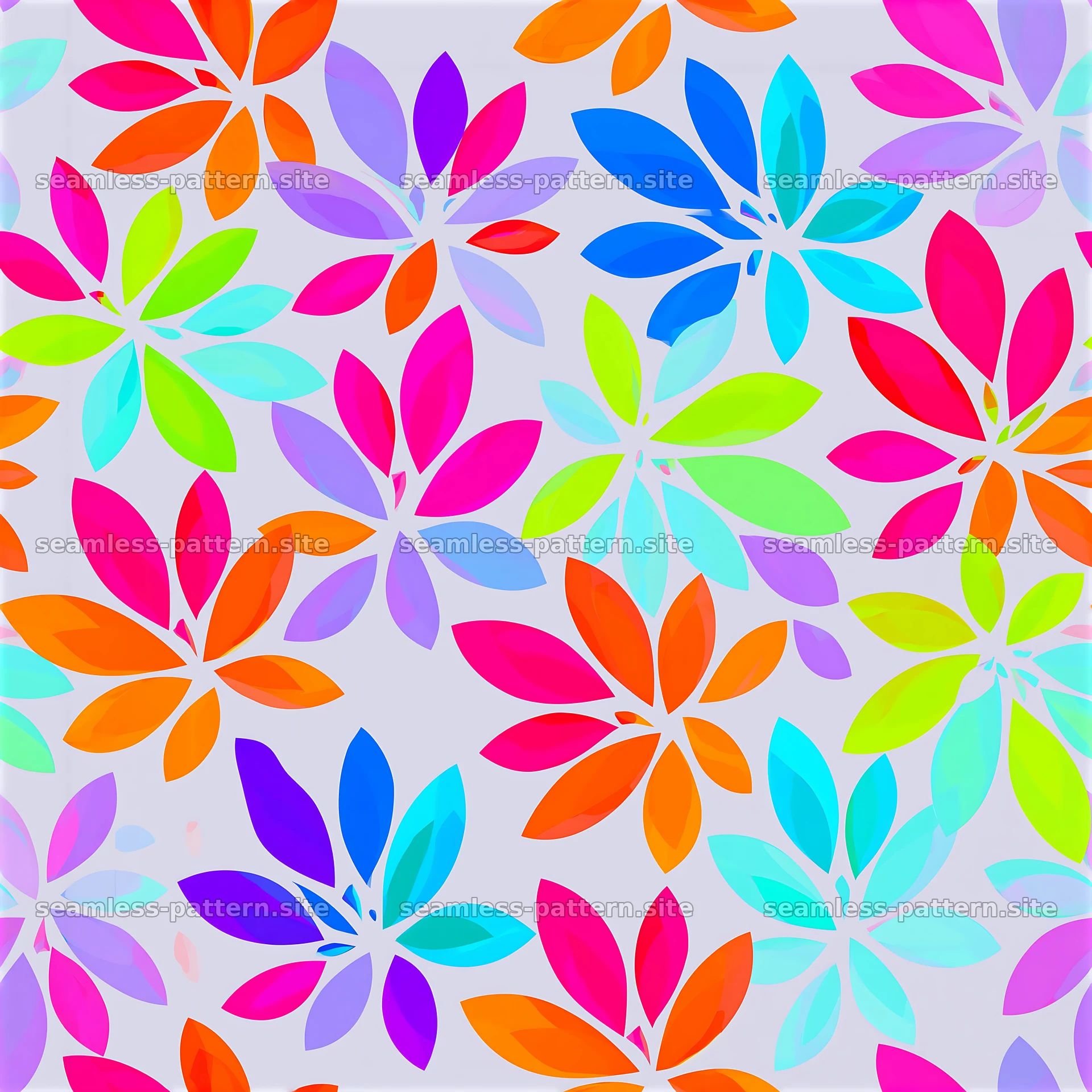 Vibrant rainbow petals create a colorful seamless pattern — seamless tileable pattern at 8192x8192