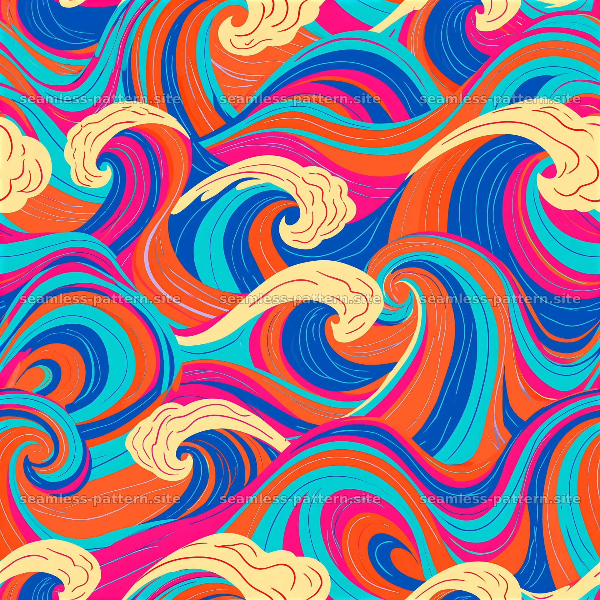 Colorful waves pattern for ocean-themed design projects — seamless tileable pattern at 8192x8192