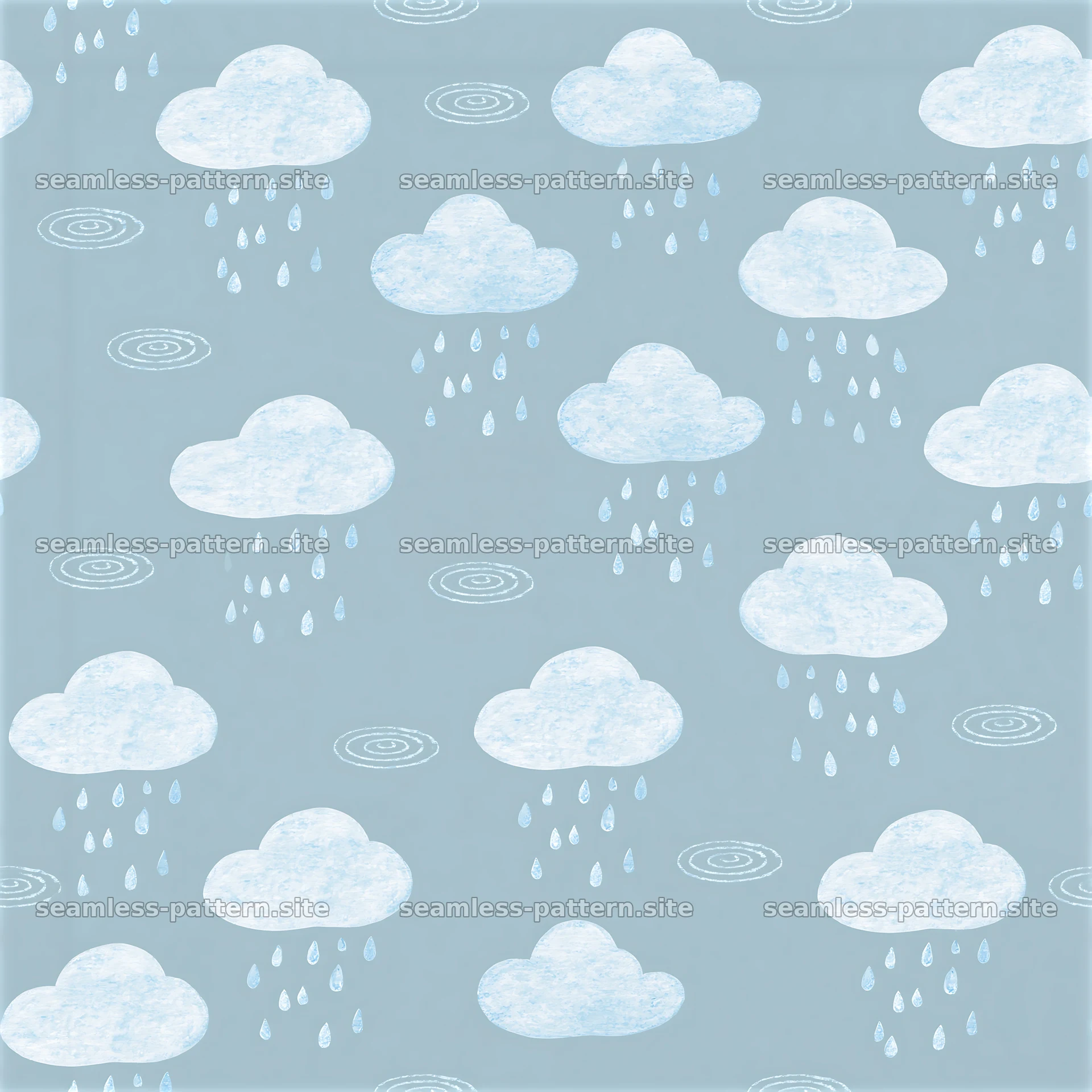 Cute Rain Cloud Seamless Pattern with Raindrops — seamless tileable pattern at 8192x8192