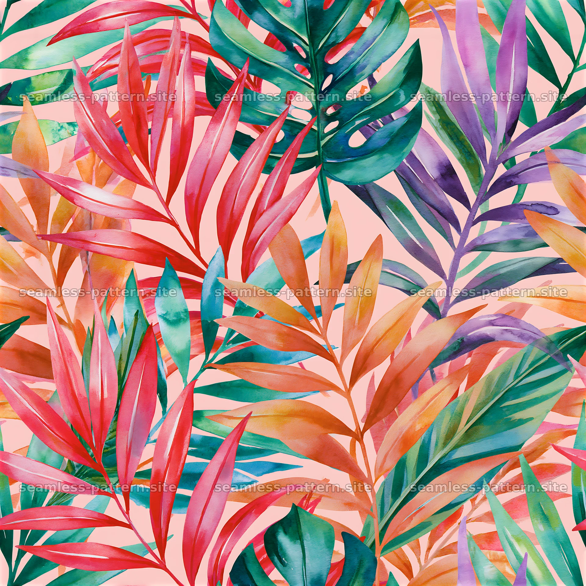 Bright watercolor leaves seamless pattern with colorful foliage — seamless tileable pattern at 8192x8192