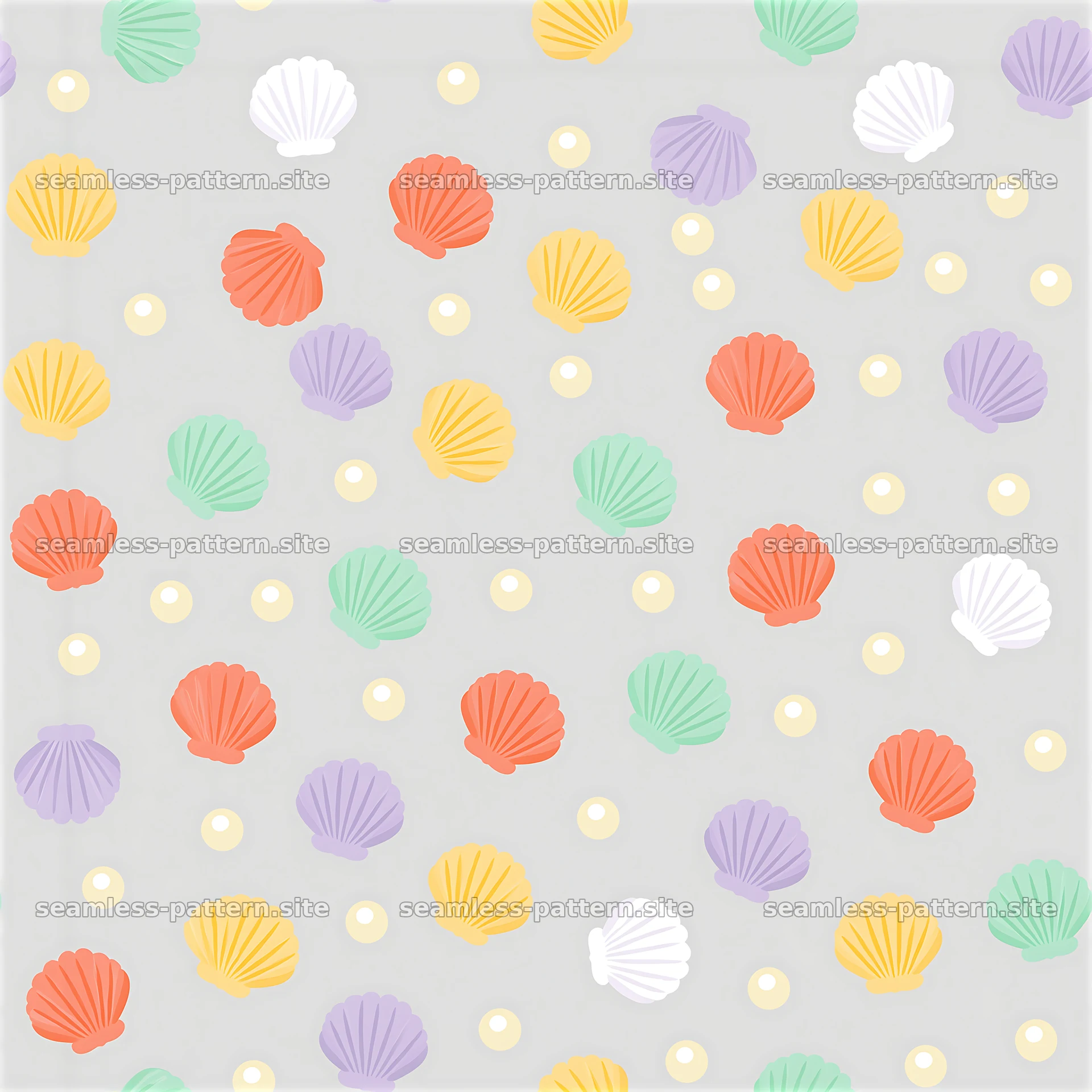 Cute seashells and pearls seamless pattern for surface design — seamless tileable pattern at 8192x8192