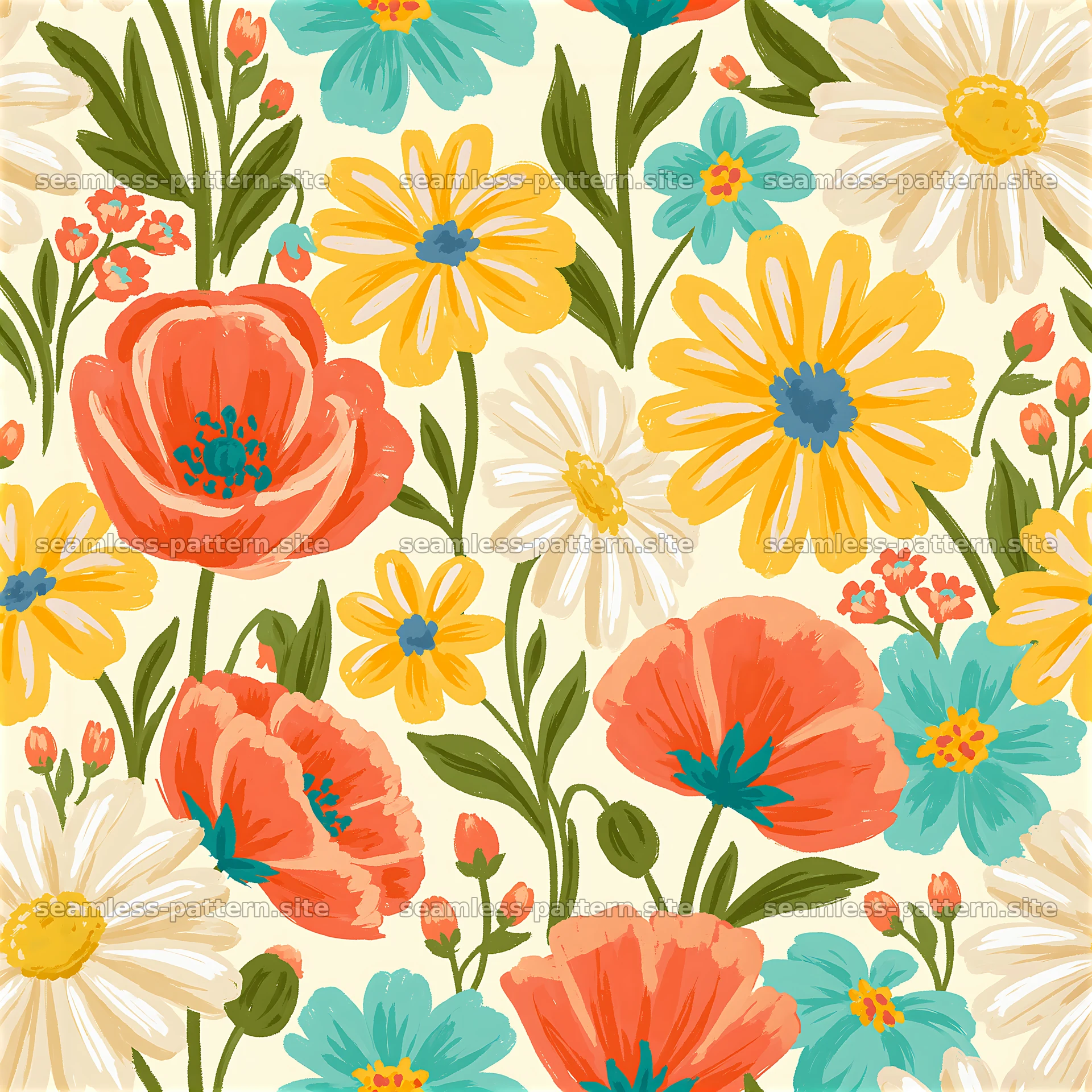 Pattern/colorful flower tileable pattern with various floral designs — seamless tileable pattern at 8192x8192