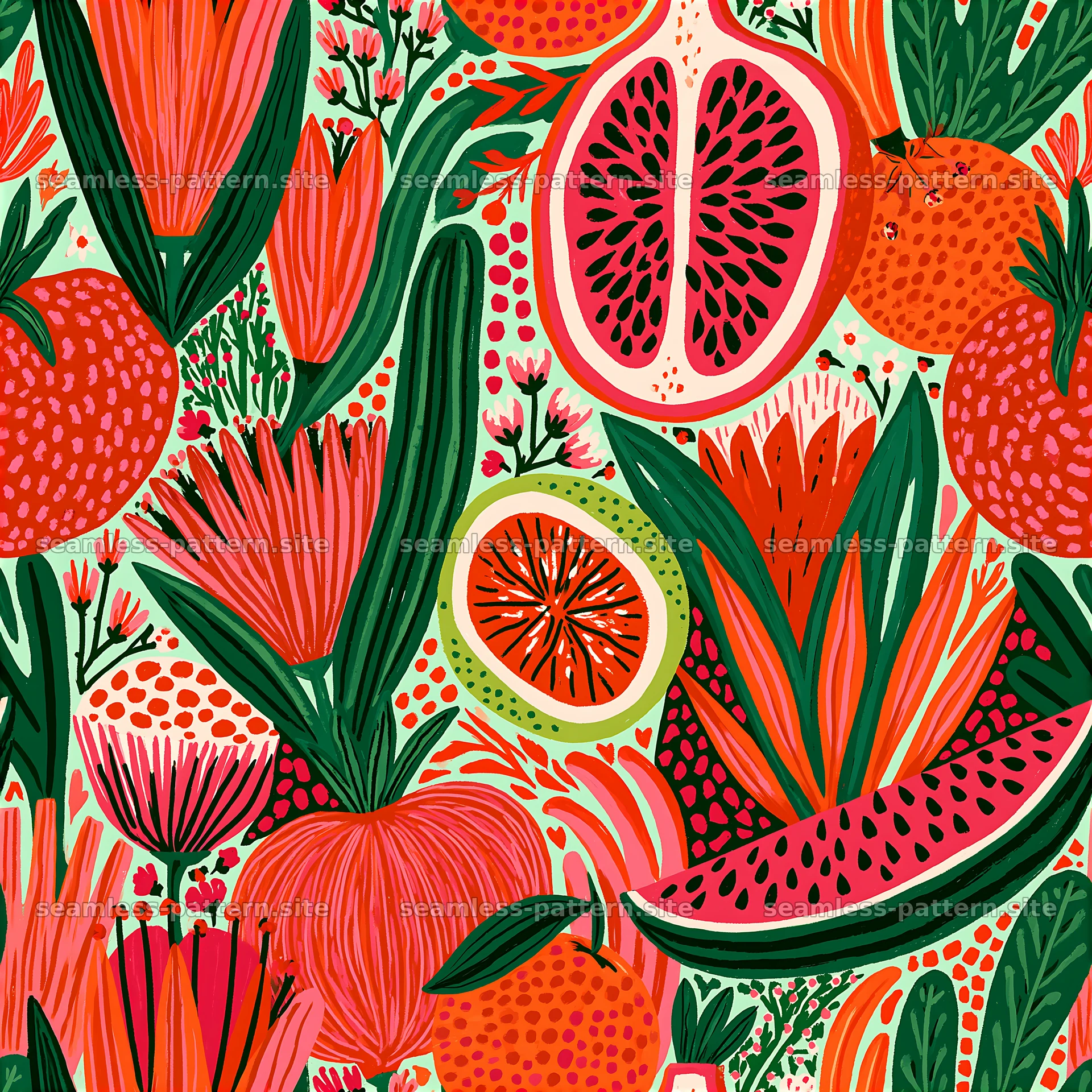 Funky Kids Fruit and Floral Seamless Pattern — seamless tileable pattern at 8192x8192