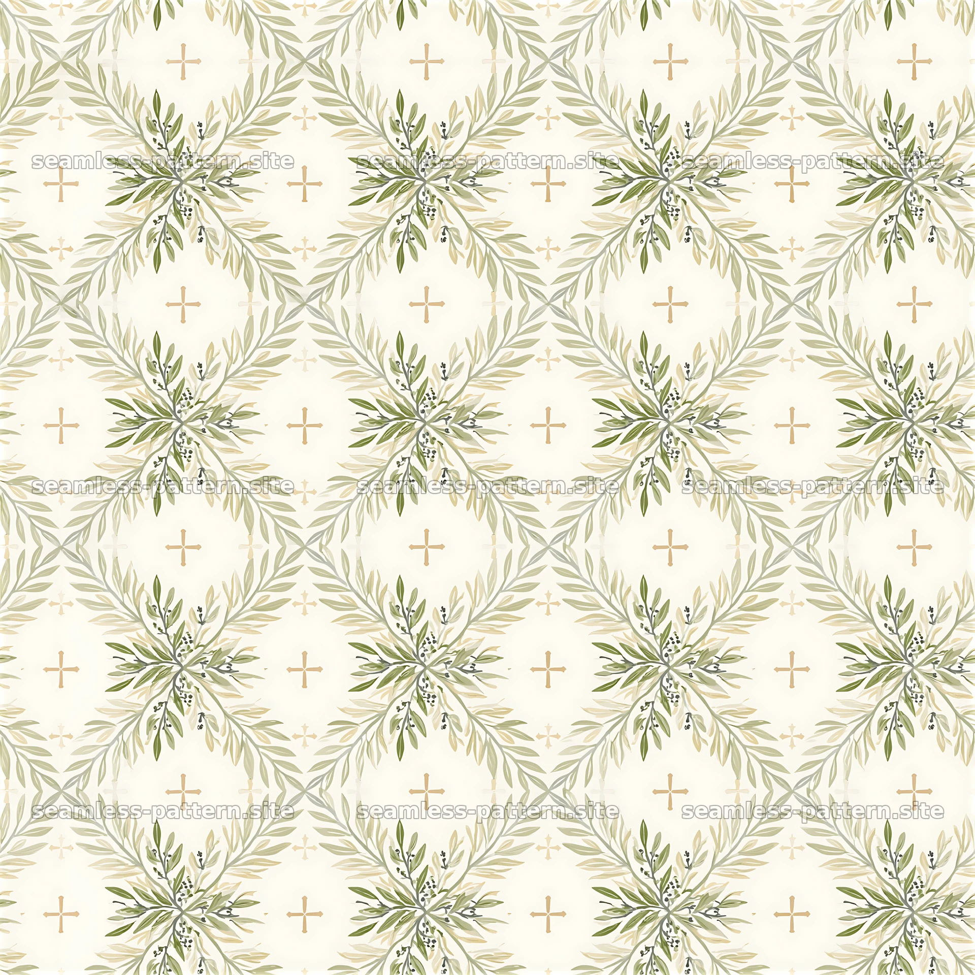 Olive Branch and Cross Tileable Pattern — seamless tileable pattern at 8192x8192