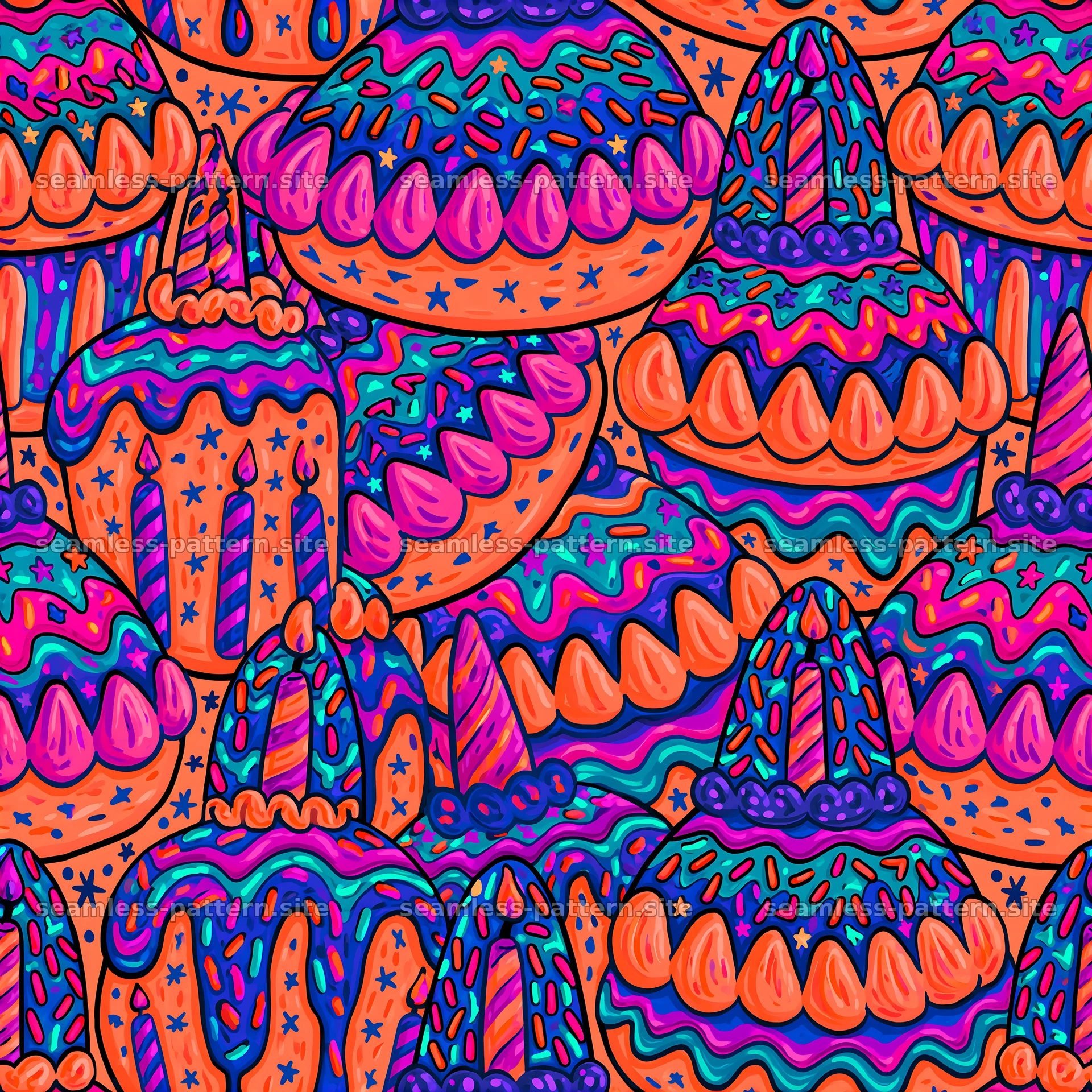 Colorful cake and dessert seamless pattern for celebrations — seamless tileable pattern at 8192x8192