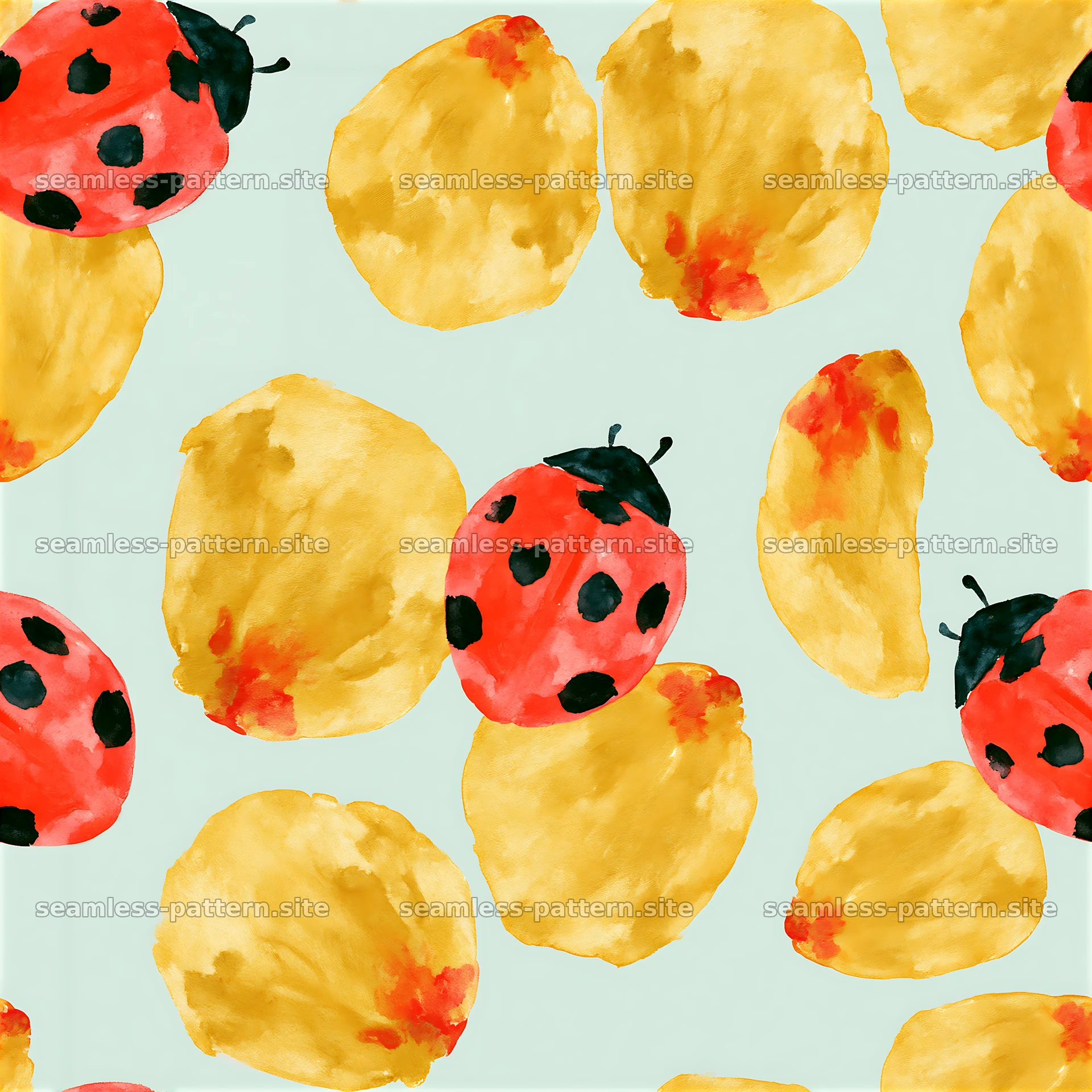 Seamless watercolor ladybug pattern for fabric and surface design — seamless tileable pattern at 8192x8192