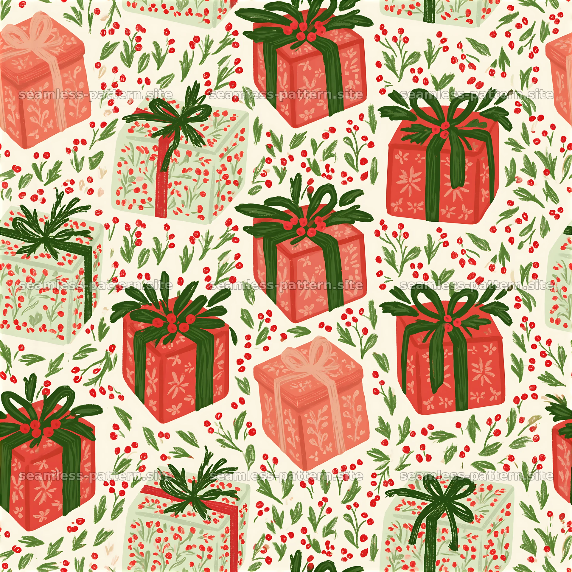 Red and Green Christmas Present Seamless Pattern — seamless tileable pattern at 8192x8192