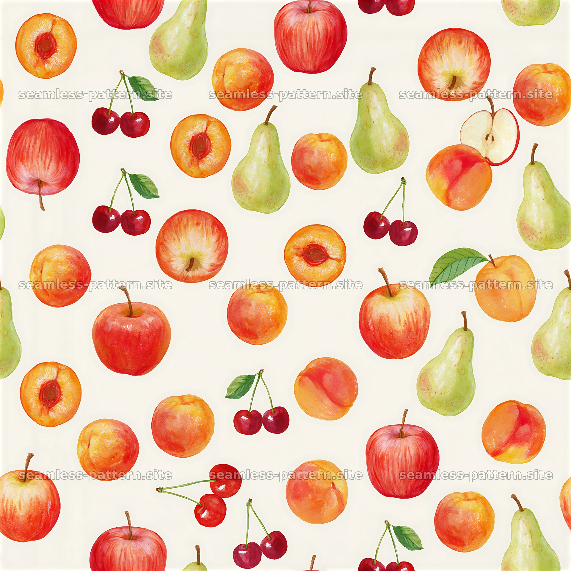 Colorful fruit arrangement in a seamless pattern design — seamless tileable pattern at 8192x8192