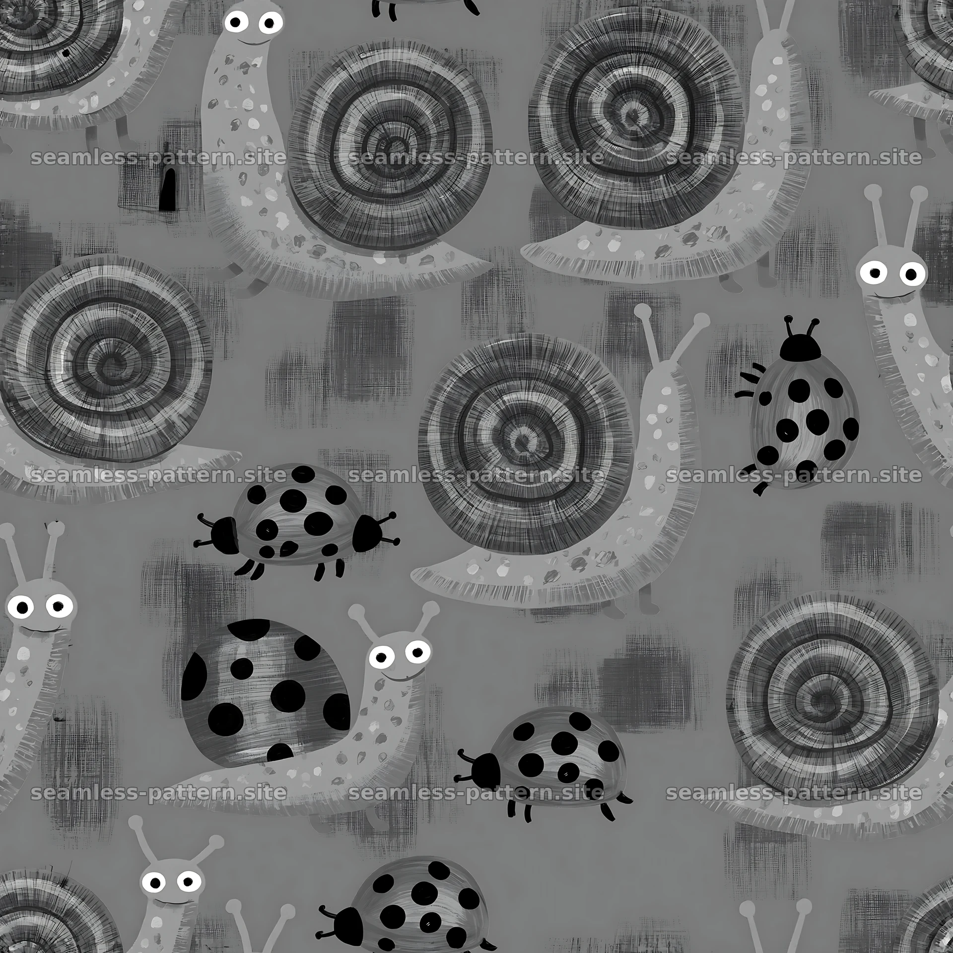 Red snail pattern with ladybugs repeat pattern — seamless tileable pattern