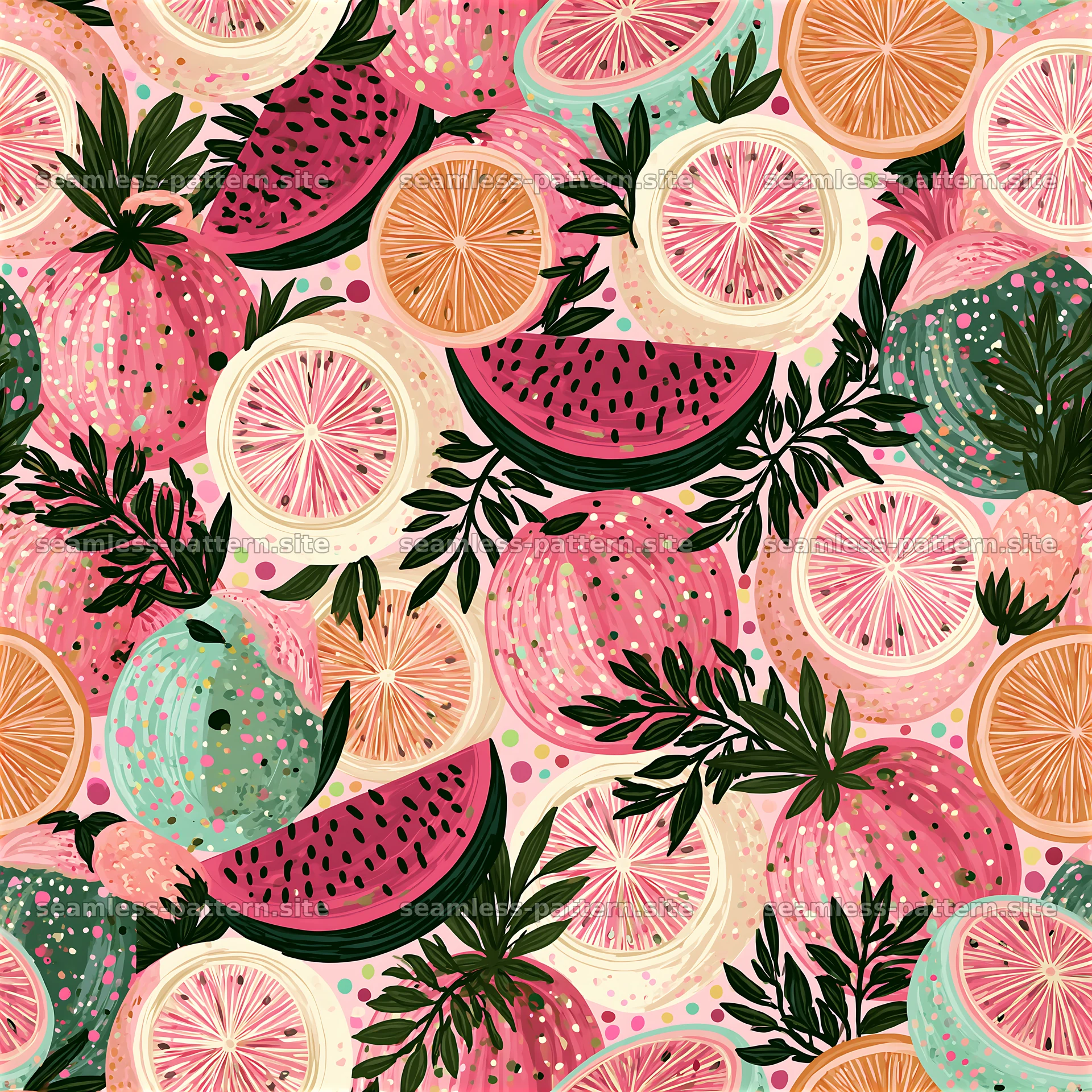 Colorful Tropical Fruit and Citrus Seamless Pattern — seamless tileable pattern at 8192x8192