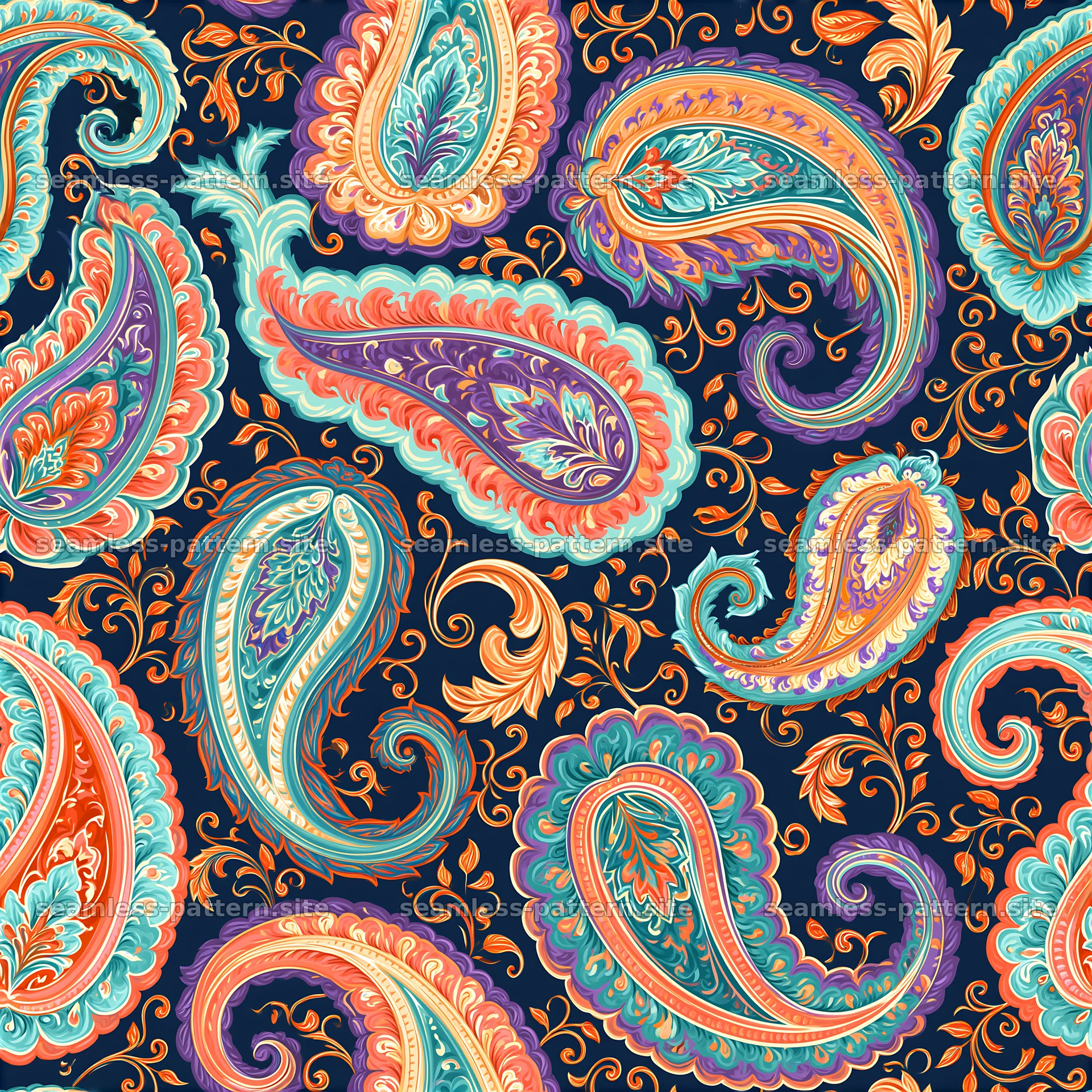 Colorful paisley seamless pattern with vibrant shapes and designs — seamless tileable pattern at 8192x8192