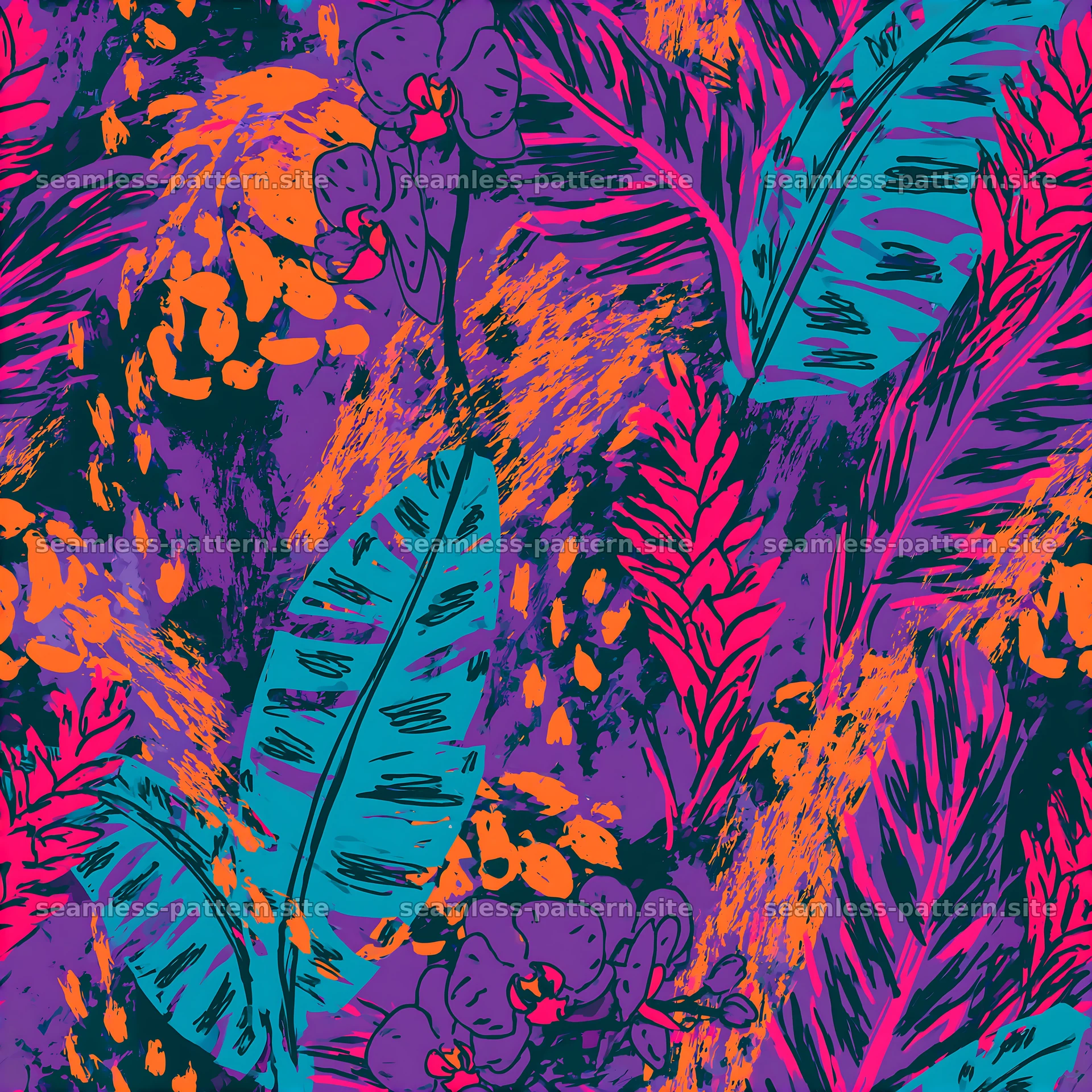 Colorful botanical tropical foliage seamless pattern — seamless tileable pattern at 8192x8192