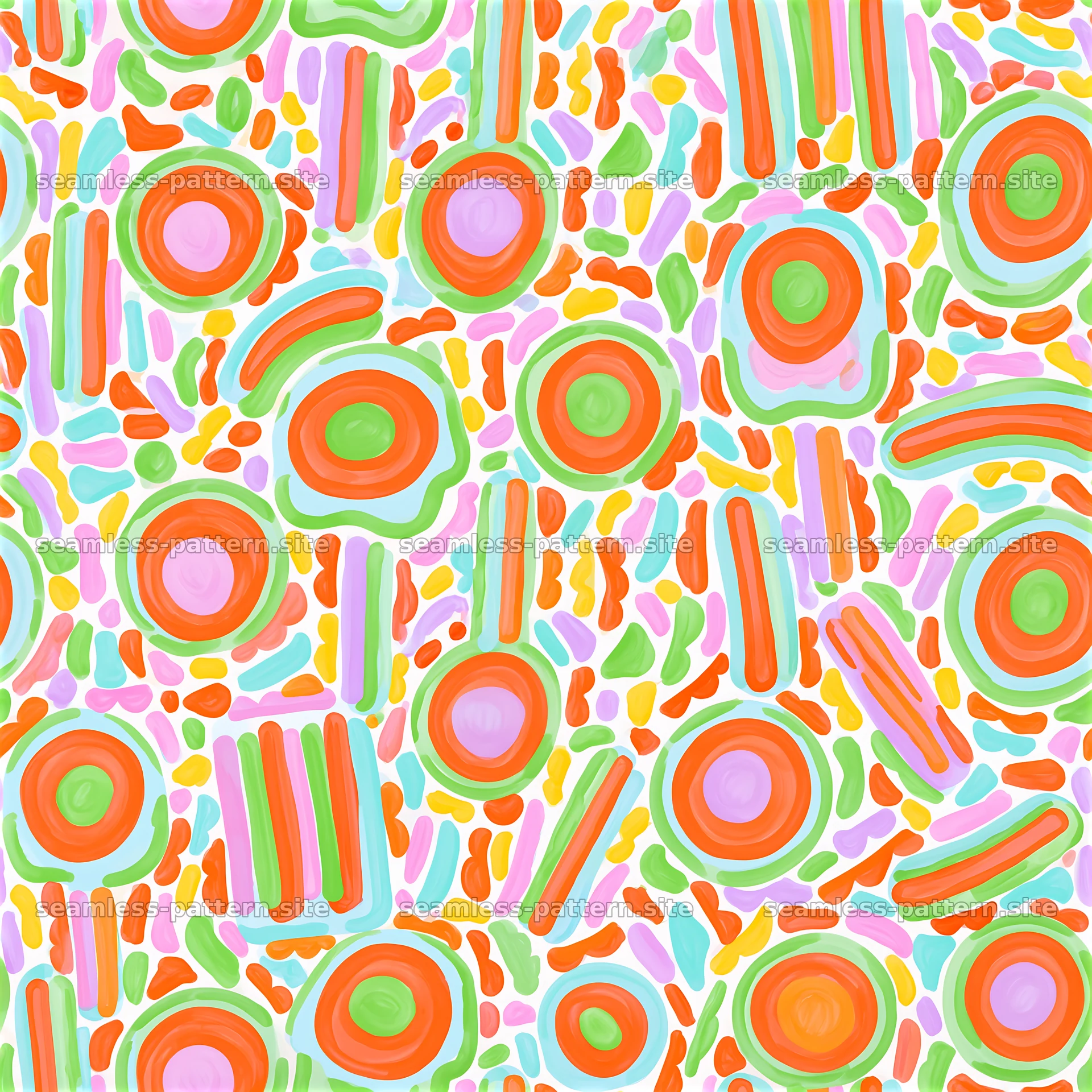 Colorful Abstract Confetti and Rings Seamless Pattern — seamless tileable pattern at 8192x8192