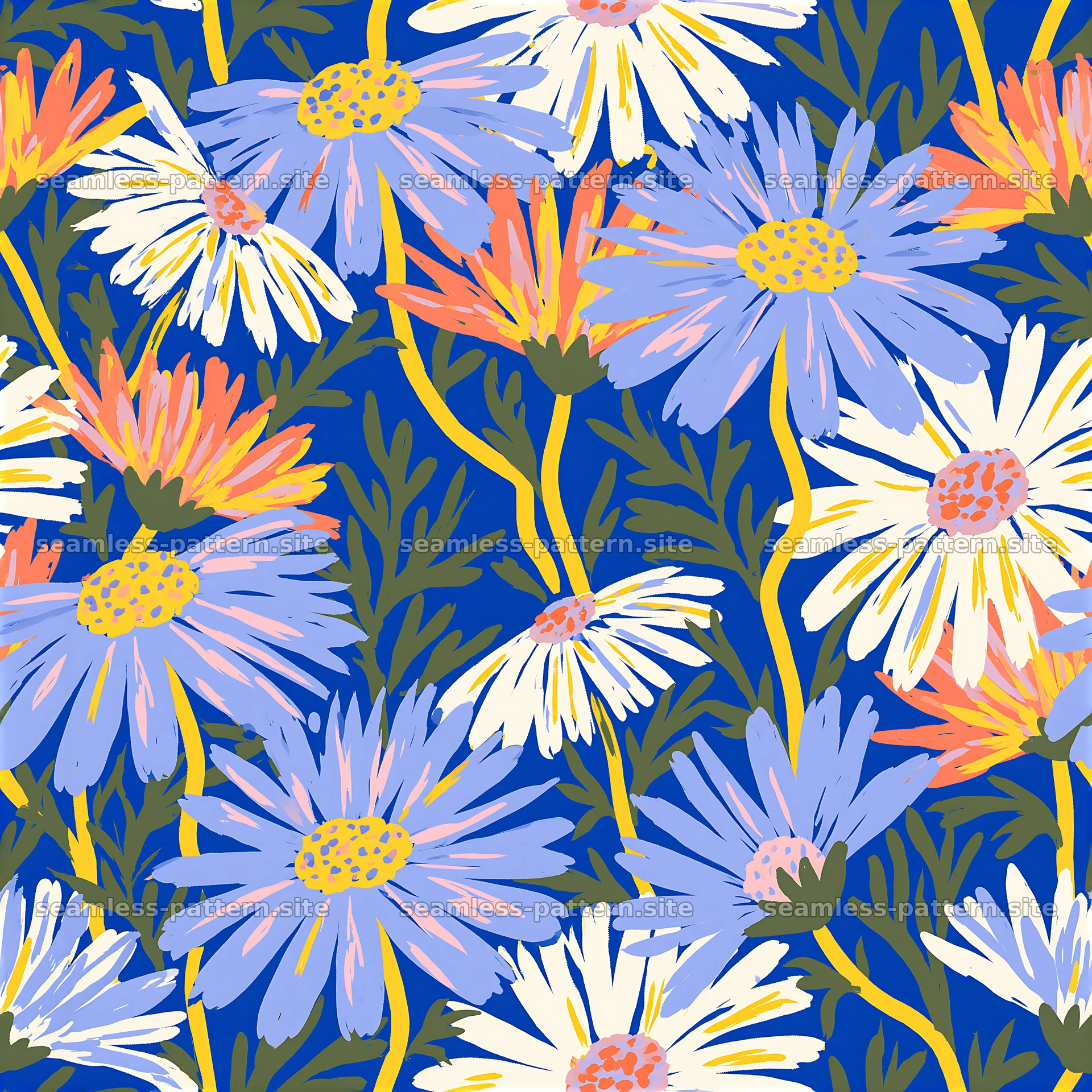 Colorful Daisy and Wildflower Floral Seamless Pattern — seamless tileable pattern at 8192x8192