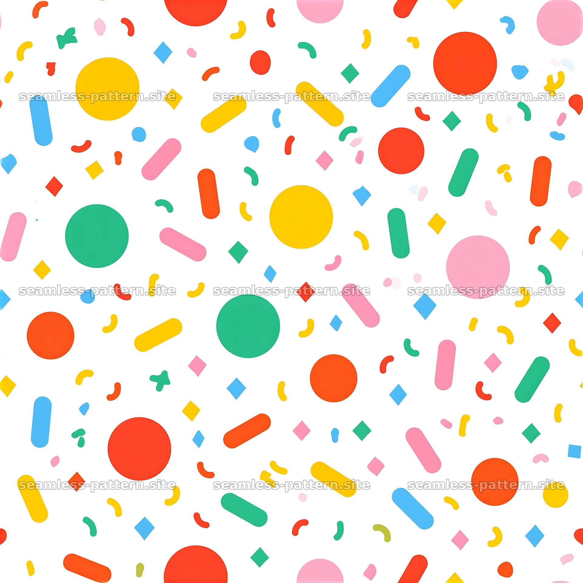 Colorful confetti seamless pattern for kids with bright shapes — seamless tileable pattern at 8192x8192